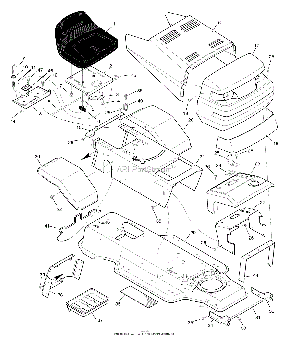 Murray 387002x92C - Lawn Tractor (2005) Parts Diagram for Chassis & Hood