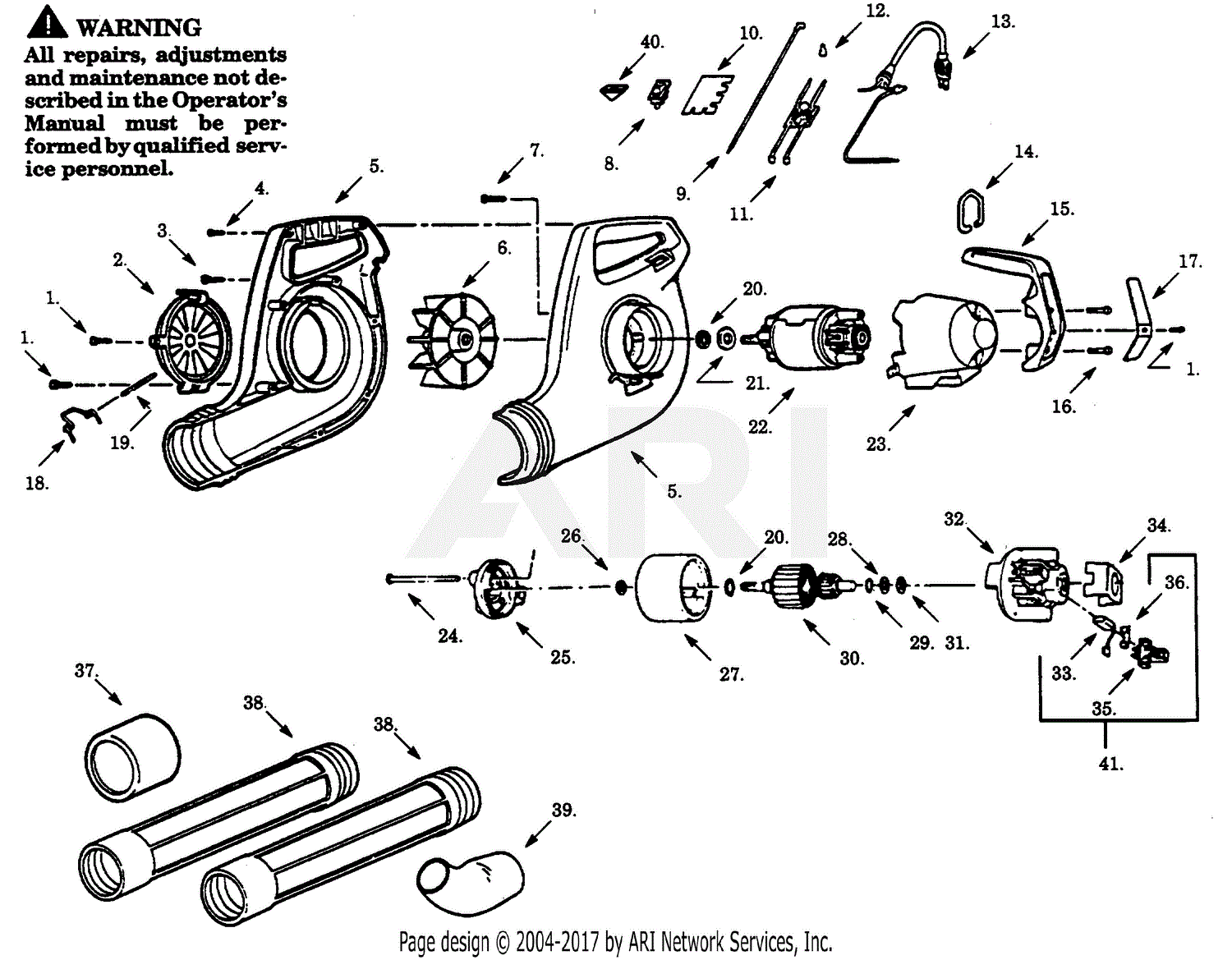 Poulan PB100C-50 Electric Blower Parts Diagram for BLOWER ASSEMBLY