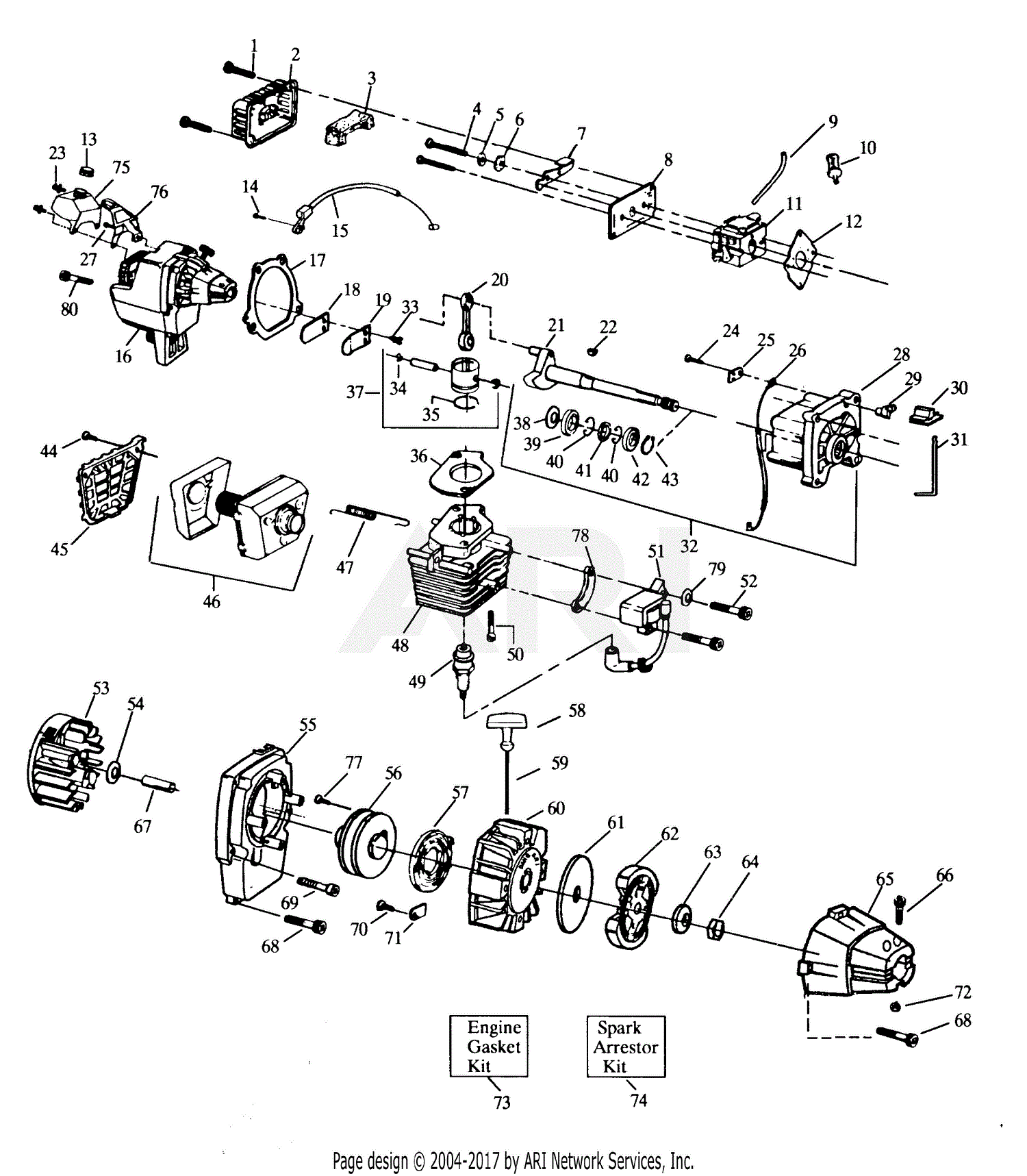 Poulan PLT2248 Gas Trimmer Parts Diagram for ENGINE & SHROUD