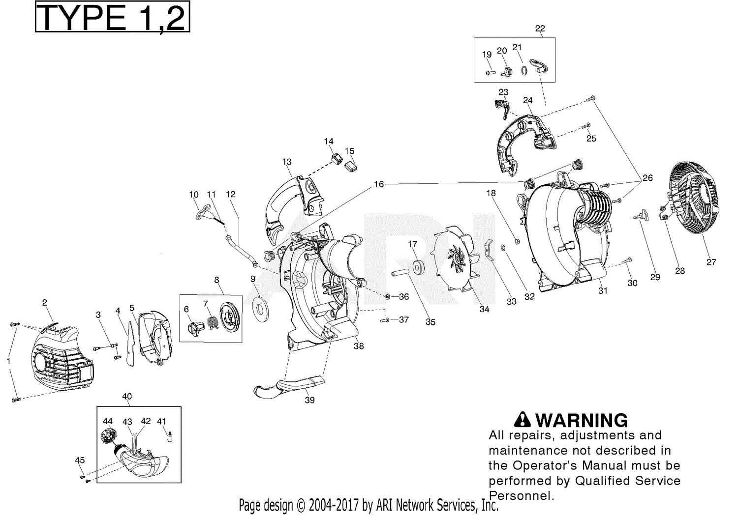 Poulan BVM210VS Gas Blower Type 1 Parts Diagram for Housing Type 1,2