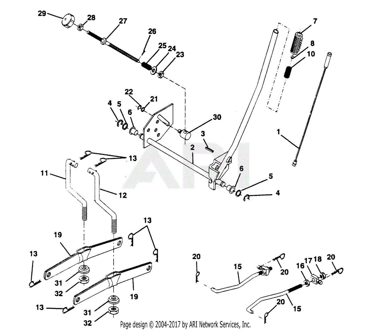 Poulan PP1644J Tractor Parts Diagram for MOWER LIFT ASSEMBLY