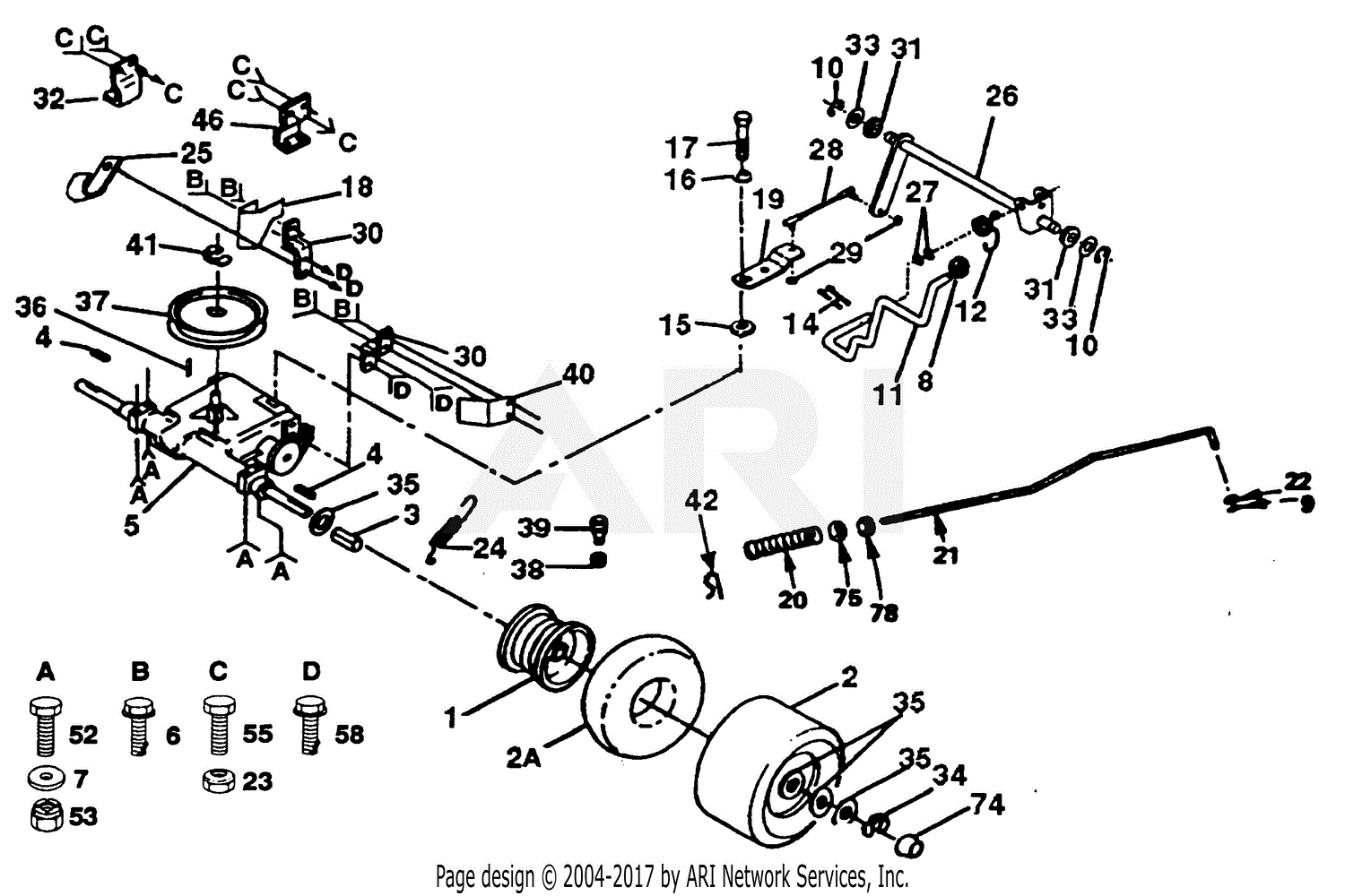 Poulan PP1844 Tractor Parts Diagram for TRANSAXLE AND REAR WHEEL