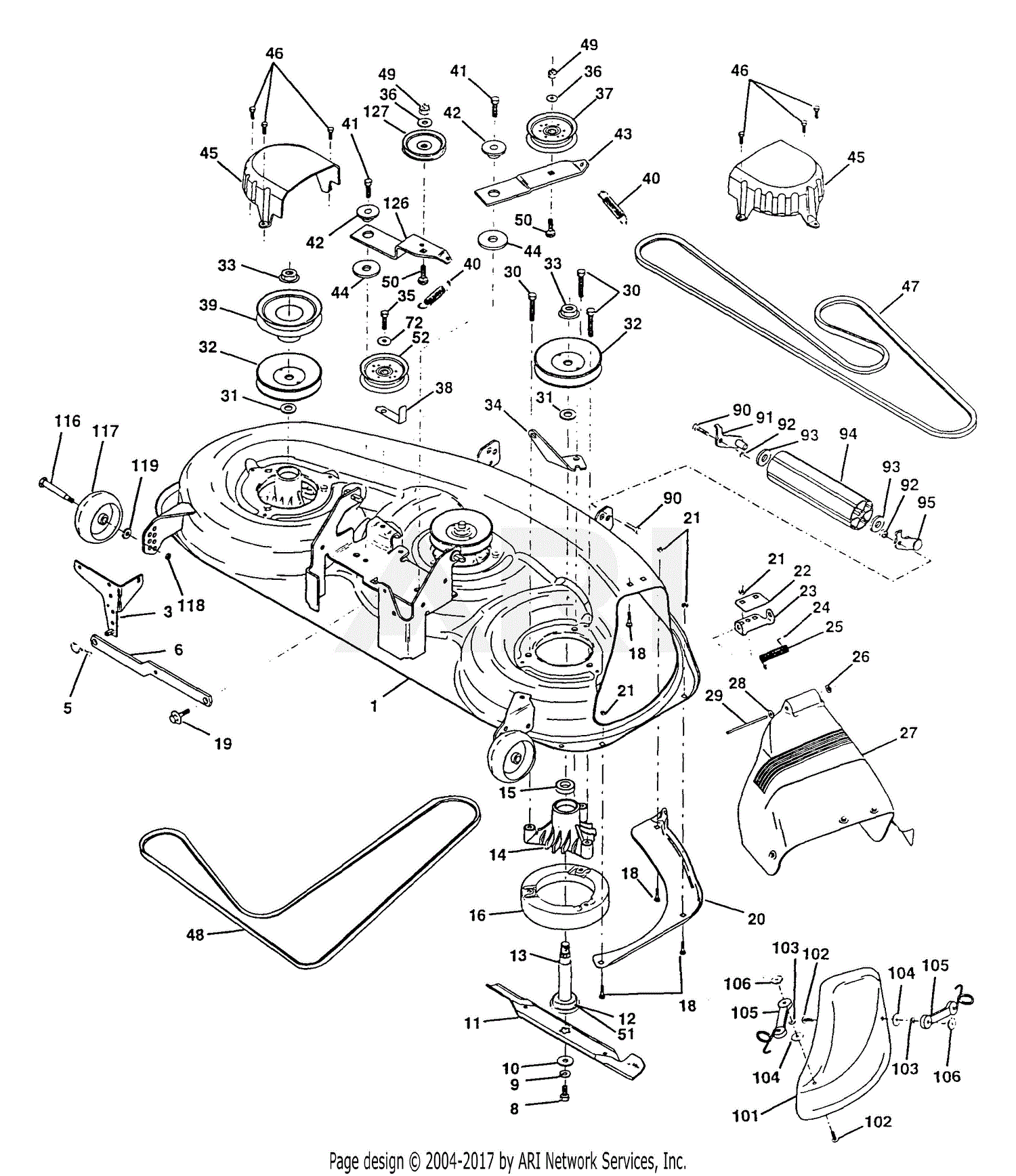 Poulan PP1846A Tractor Parts Diagram for Mower Deck