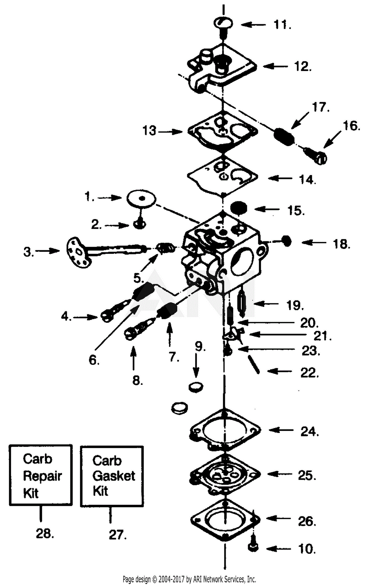 Poulan PP190 Gas Saw, 190 Gas Saw Parts Diagram for CARBURETOR WT-20