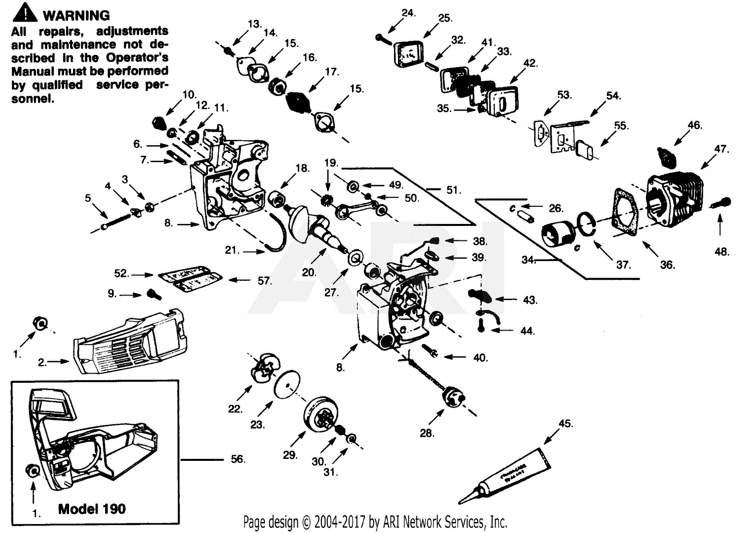 Poulan PP190 Gas Saw, 190 Gas Saw Parts Diagram for INTERNAL POWER UNIT