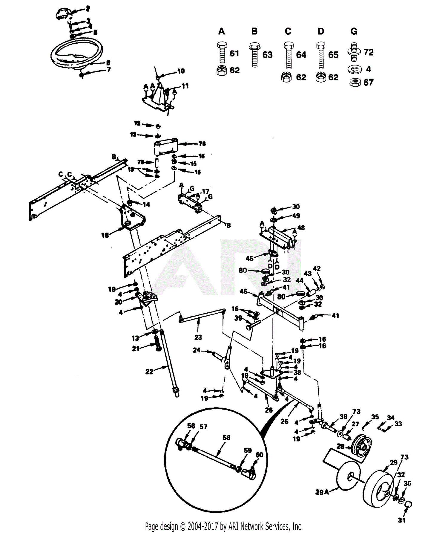 Poulan PP2050 Tractor Parts Diagram for STEERING