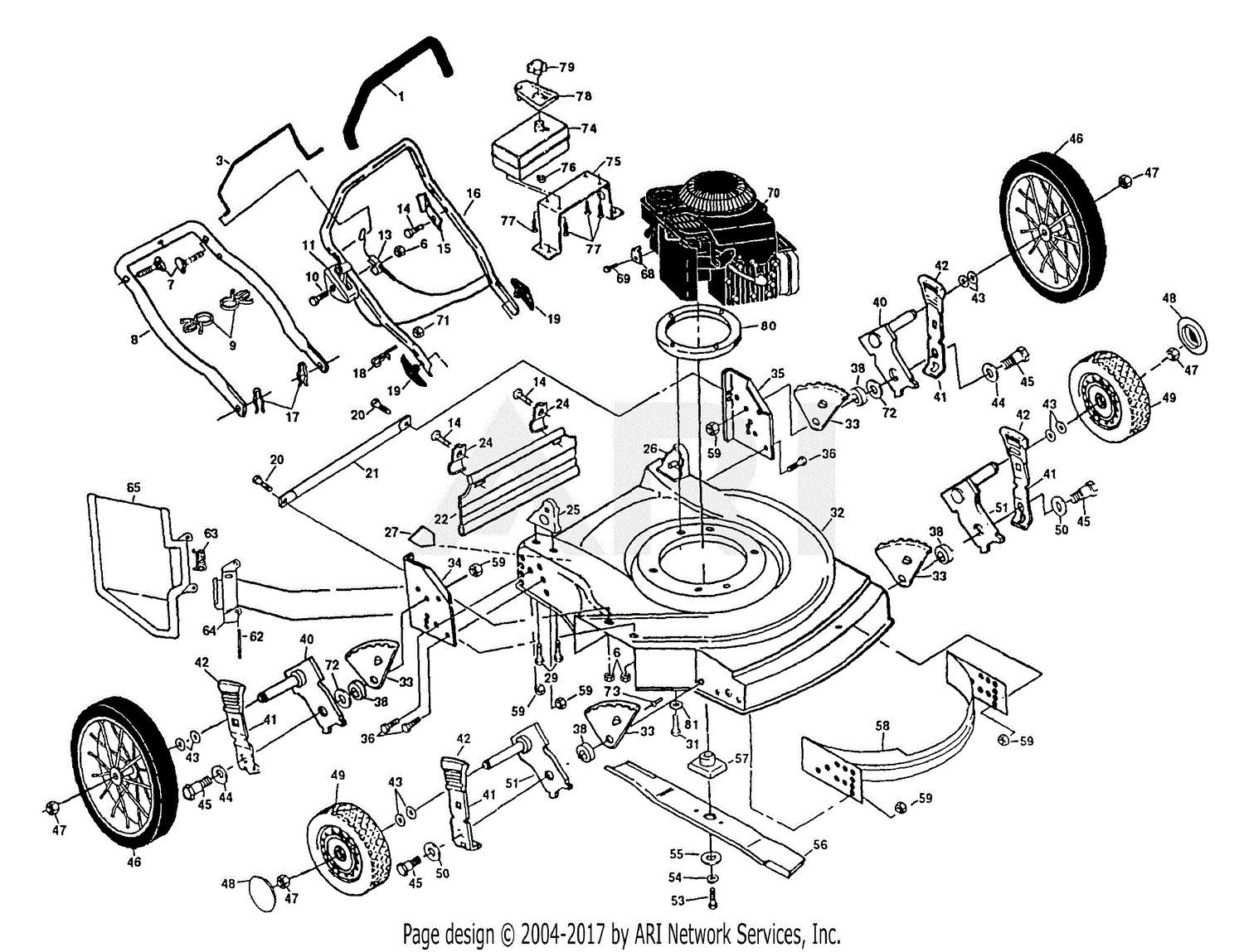 Poulan PP2255 Mower Parts Diagram for Rotary Lawn Mower