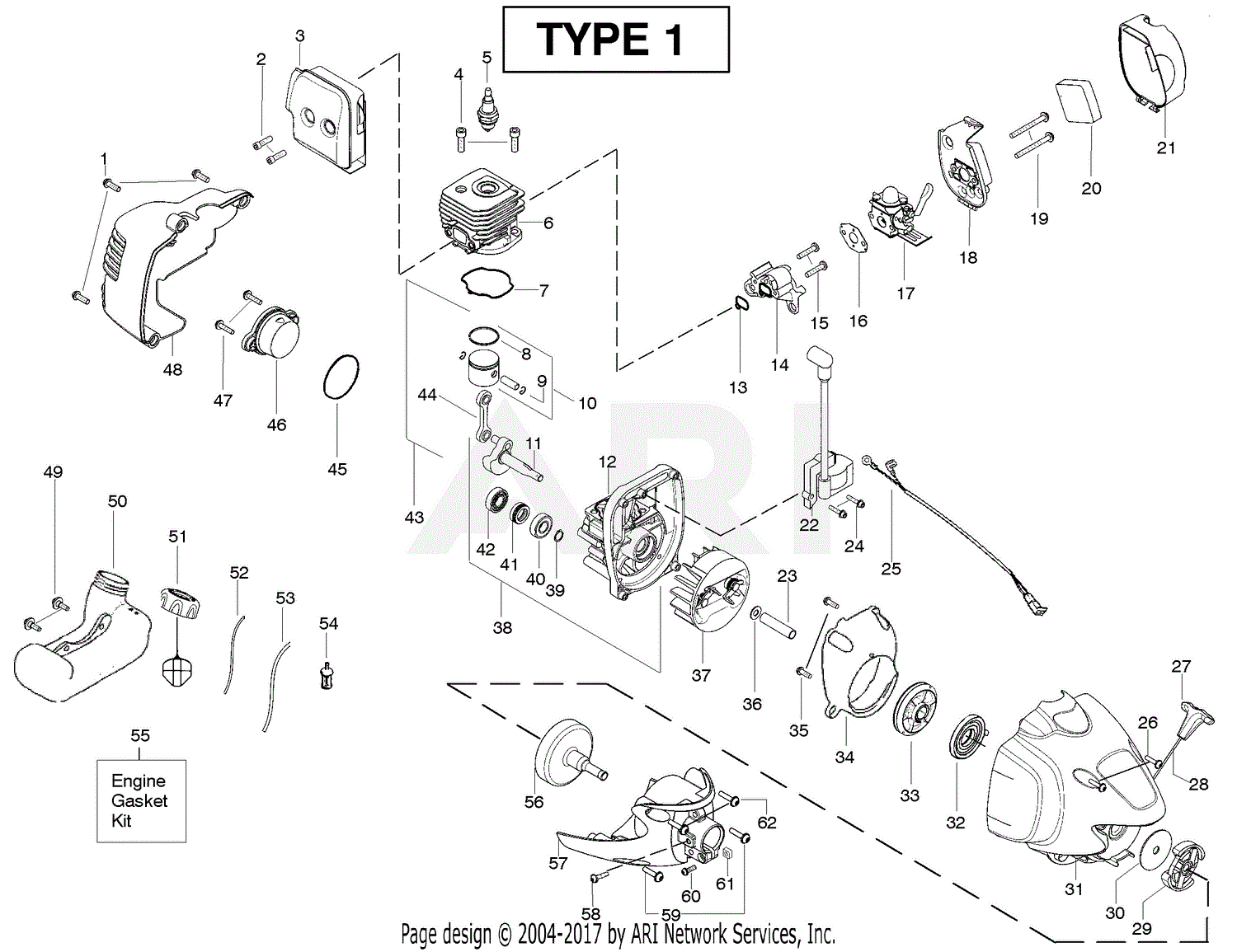 Poulan Pp258tp Pole Pruner Type 1 Parts Diagram For Engine