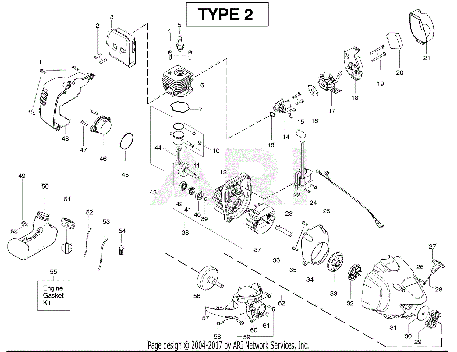Poulan PP258TP Pole Pruner Type 2 Parts Diagram for Engine Type 2