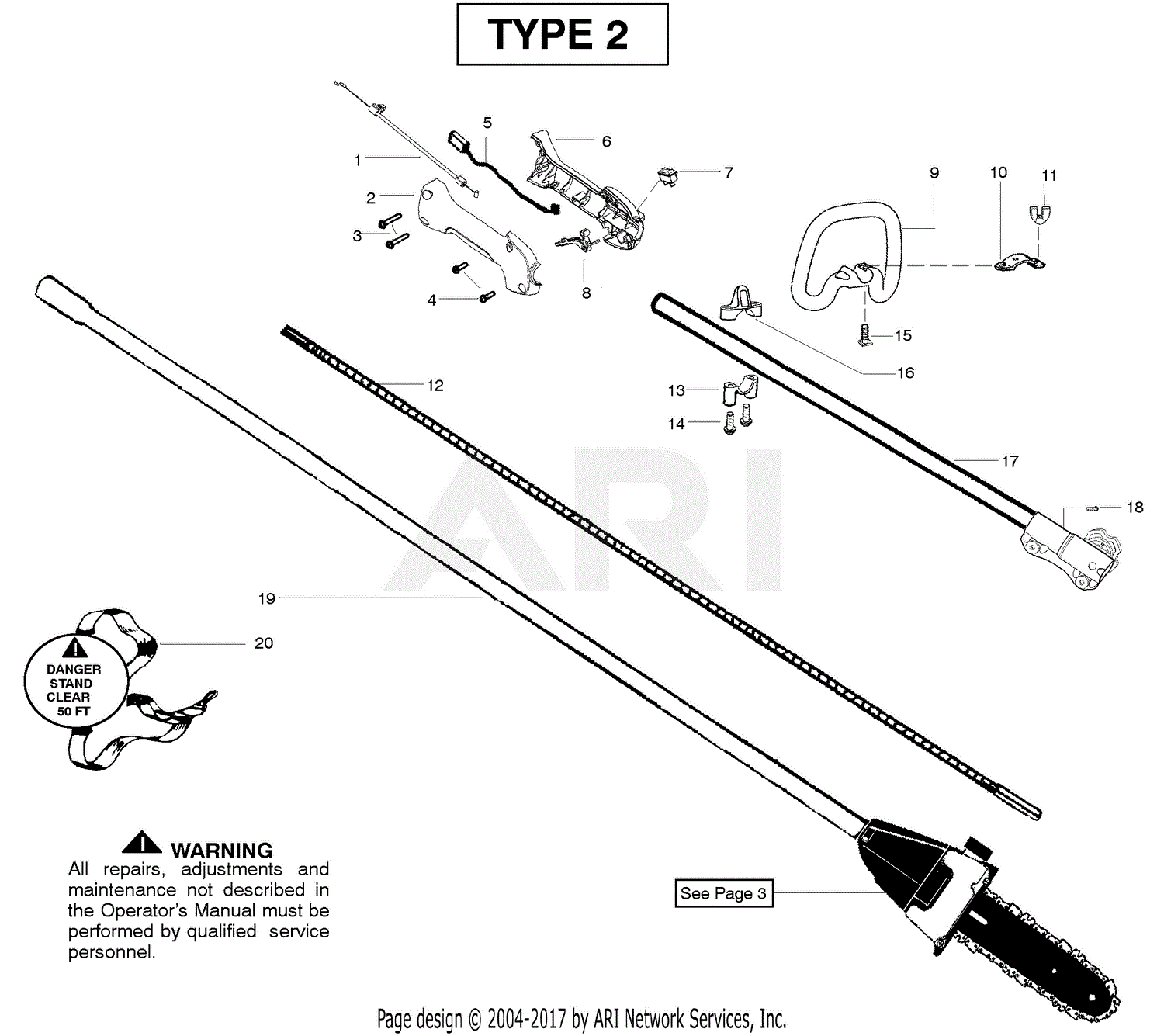 Poulan PP258TP Pole Pruner Type 2 Parts Diagram for Shaft & Handle Type 2