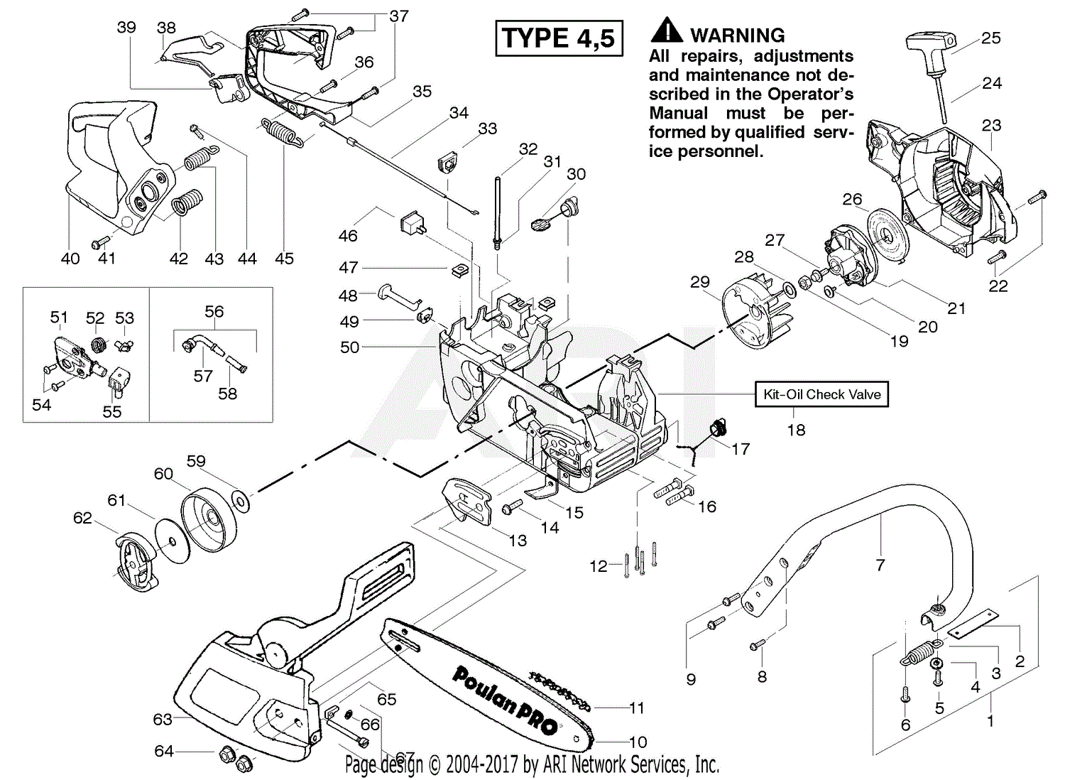 Poulan PP260 Gas Saw Type 4, 260 Gas Saw Type 4 Parts Diagram for Starter Type 4-5