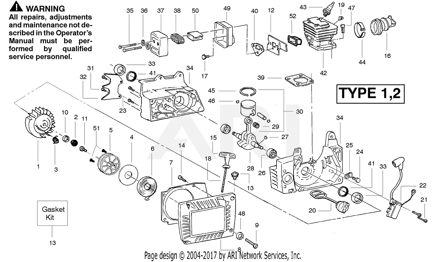 Poulan PP330 Gas Saw Type 2, 330 Gas Saw Type 2 Parts Diagram for Engine Type 1-2