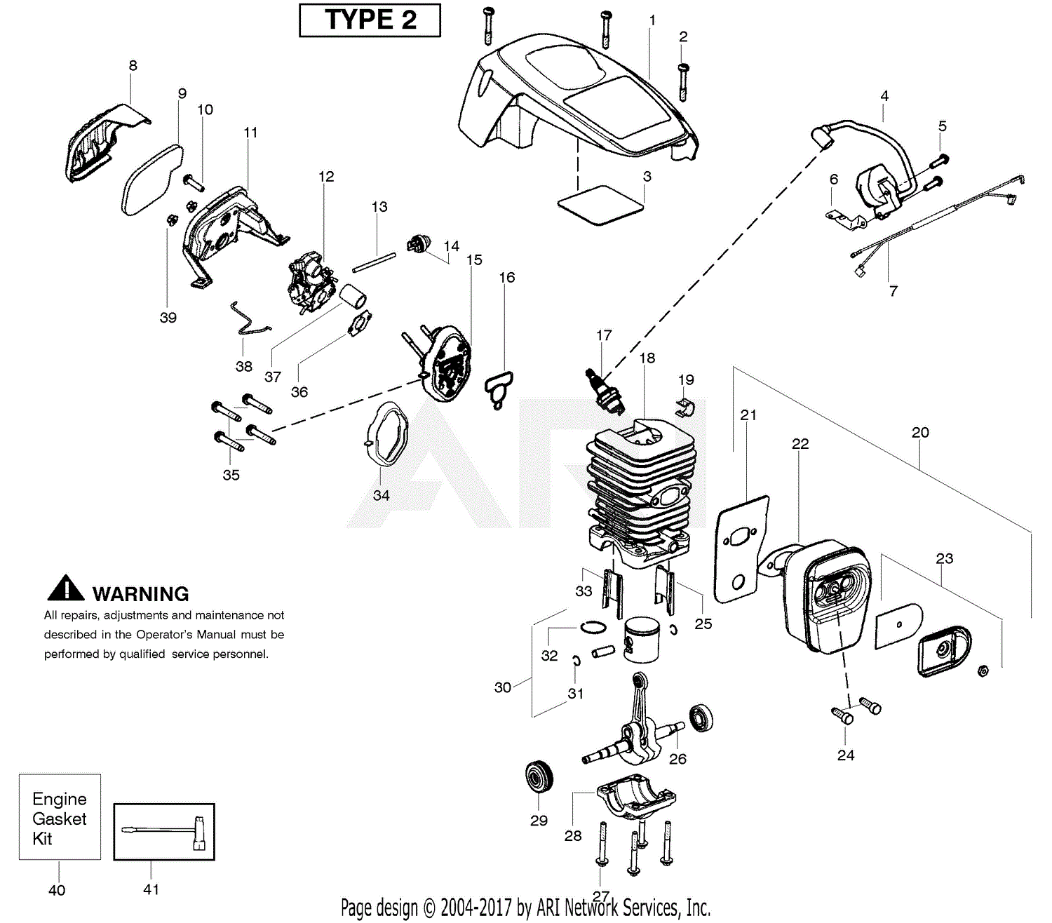 Poulan PP4018 Poulan Pro Gas Saw Type 2 Parts Diagram for Engine Type 2