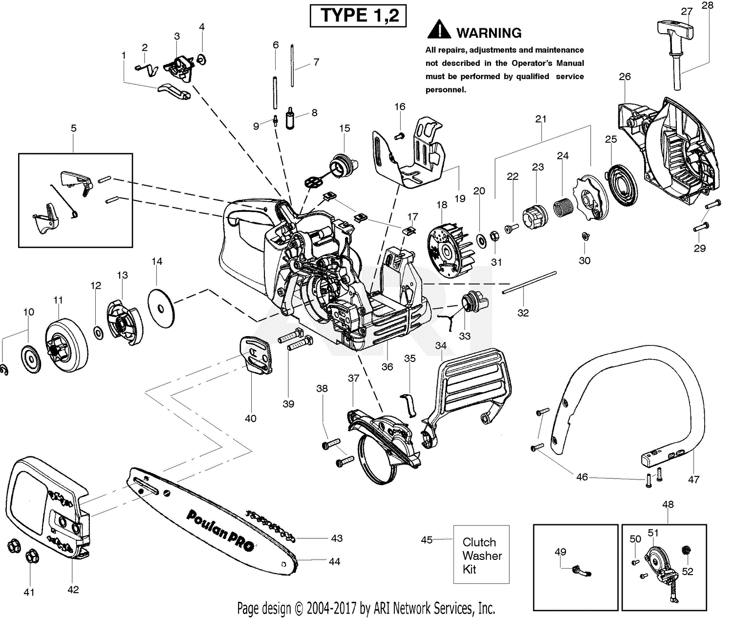 Poulan PP4218 Gas Saw Type 1, 4218-Poulan Pro Parts Diagram for Starter Type 1-2