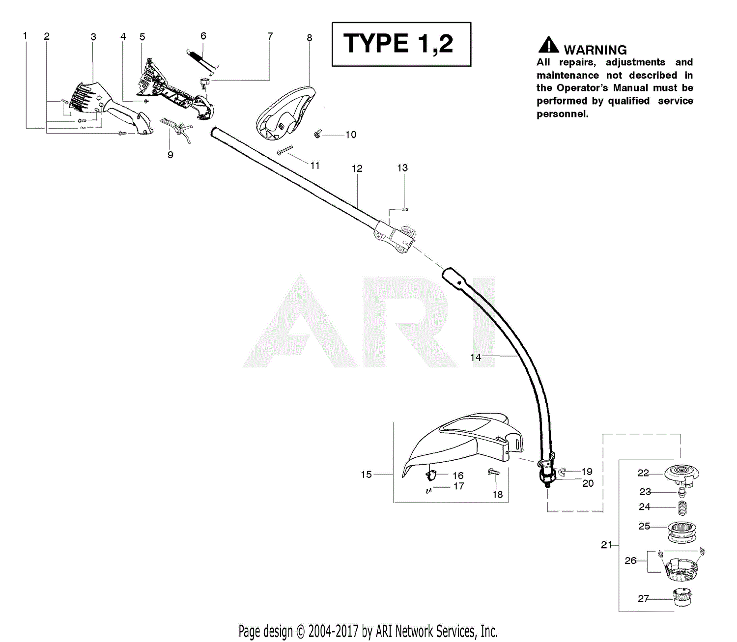 Poulan PPB150E Gas Trimmer Type 2 Parts Diagram for Handle ...