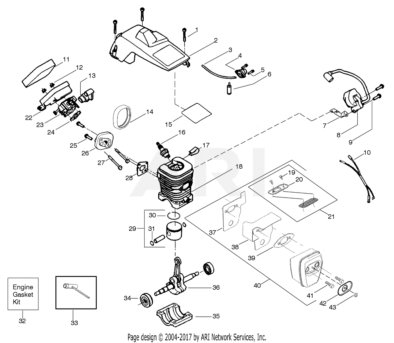 Poulan PPB1634LE Gas Saw Parts Diagram for Engine Assembly