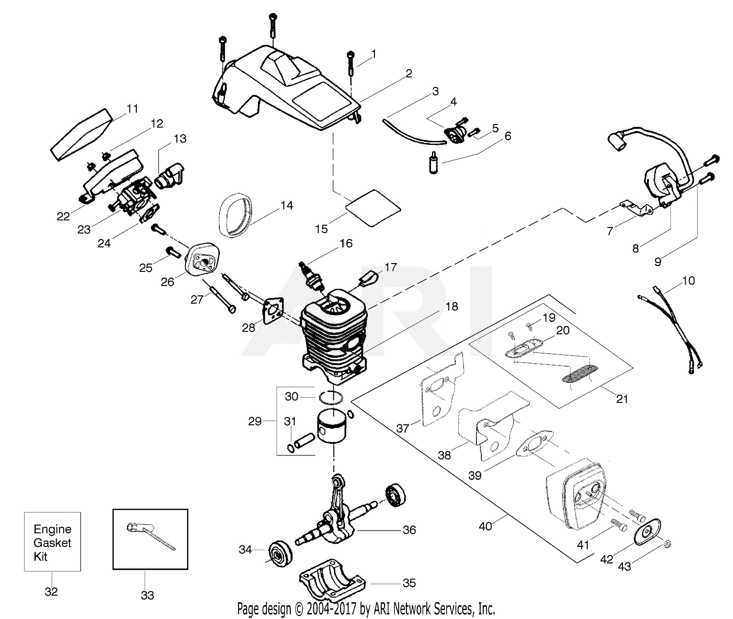 Poulan Ppb1838le Gas Saw Parts Diagram For Engine Assembly