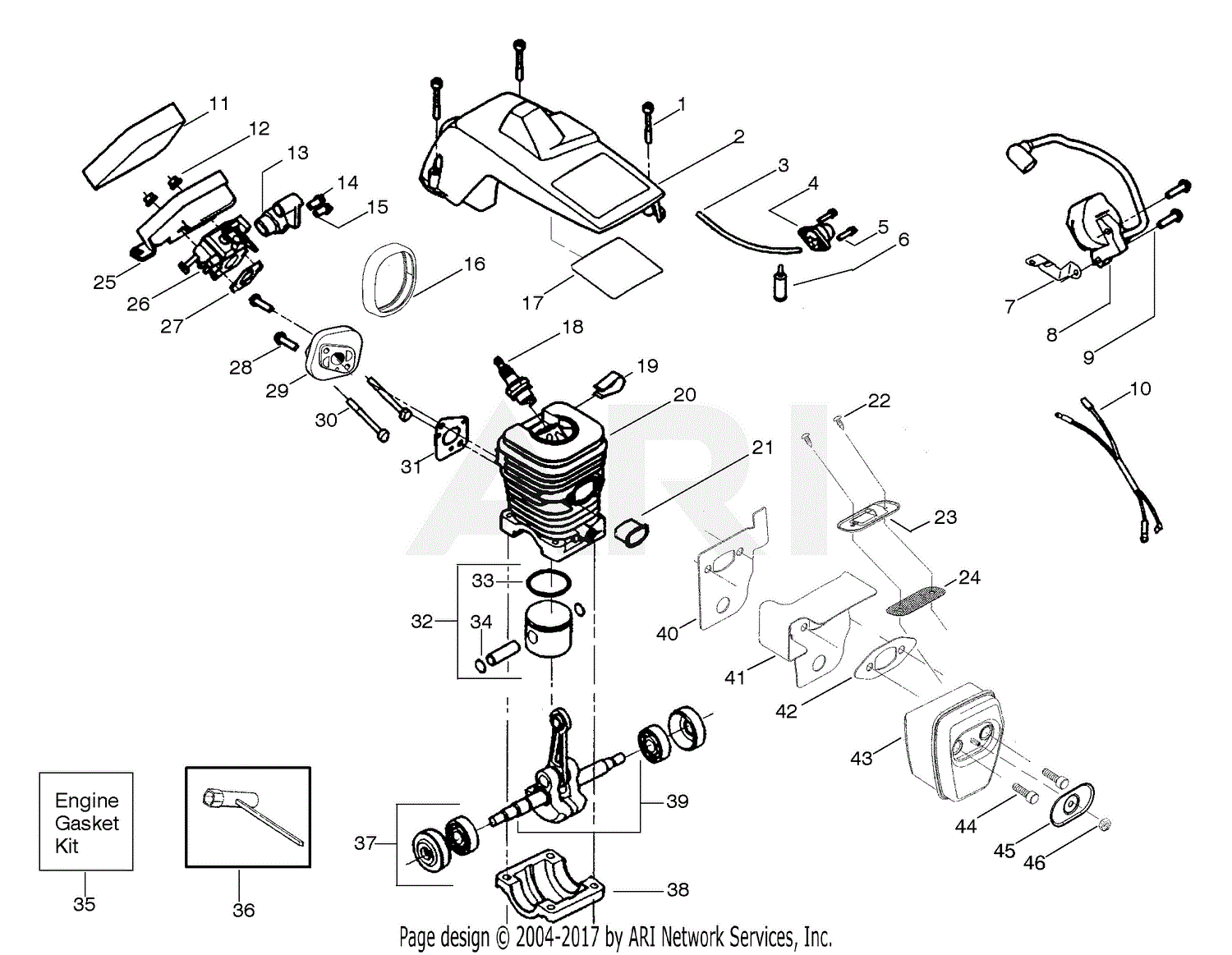 Poulan 2075 LE Gas Saw Parts Diagram for Engine Assembly