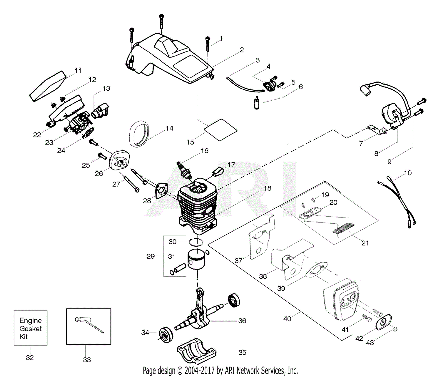 Poulan S1634LE Gas Saw, 1634LE Gas Saw Parts Diagram for Engine Assembly