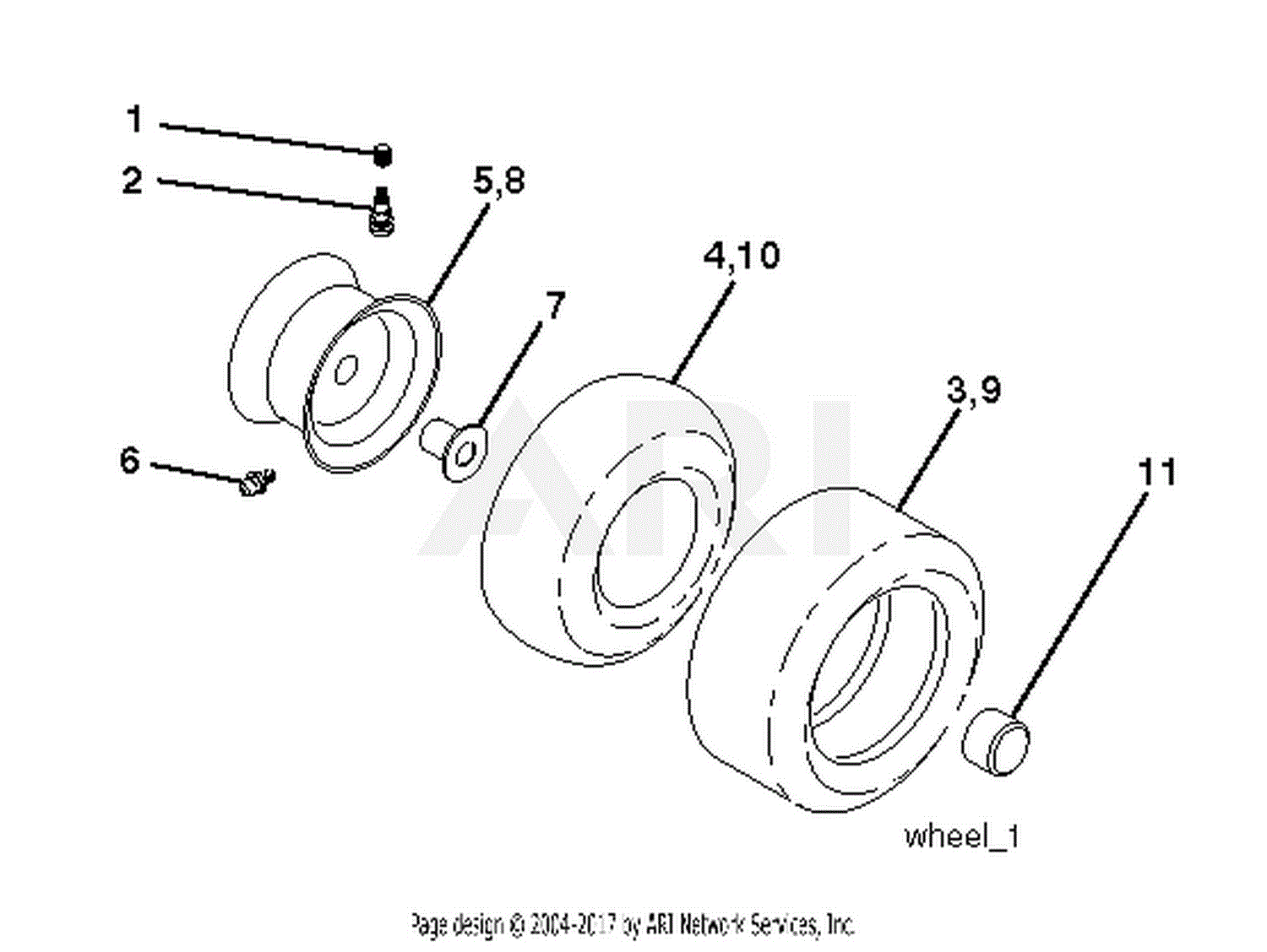 Poulan PO15538LT - 96018000501 (2011-08) Parts Diagram for WHEELS TIRES