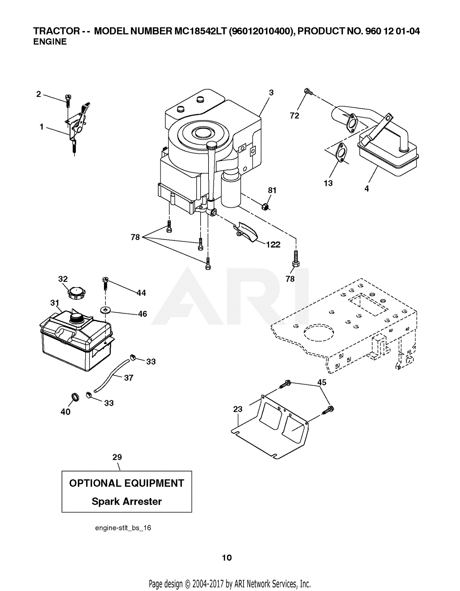 parts 10 of Parts Diagram 96016002200 for PXT12538 (2010  Poulan 10)