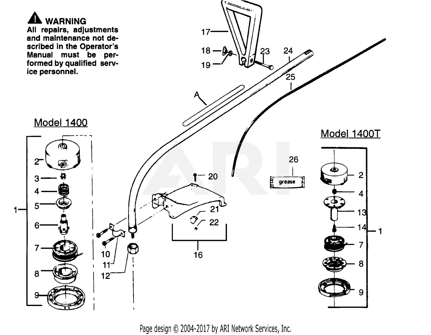 Poulan 1400 Gas Trimmer Parts Diagram for CUTTING HEAD & DRIVE SHAFT
