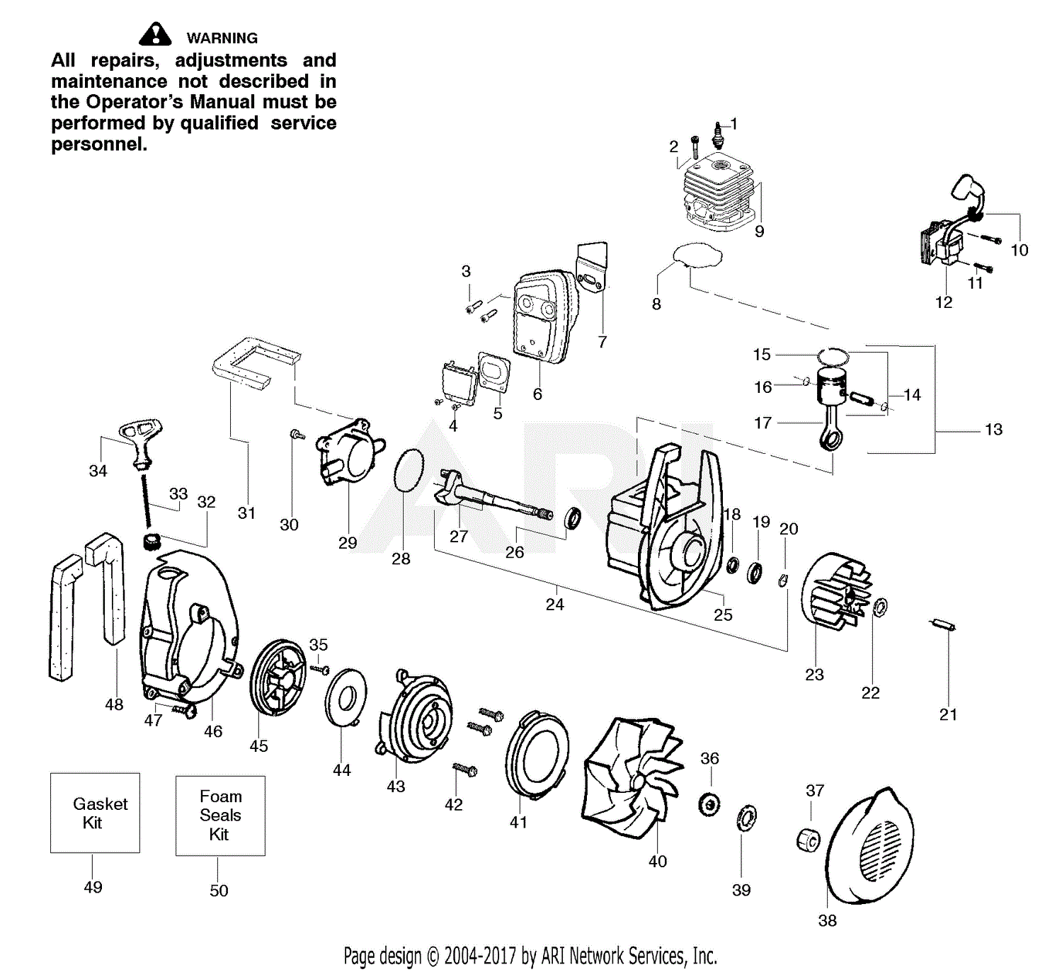 Poulan B1750 Weed Eater Gas Blower Parts Diagram for Engine