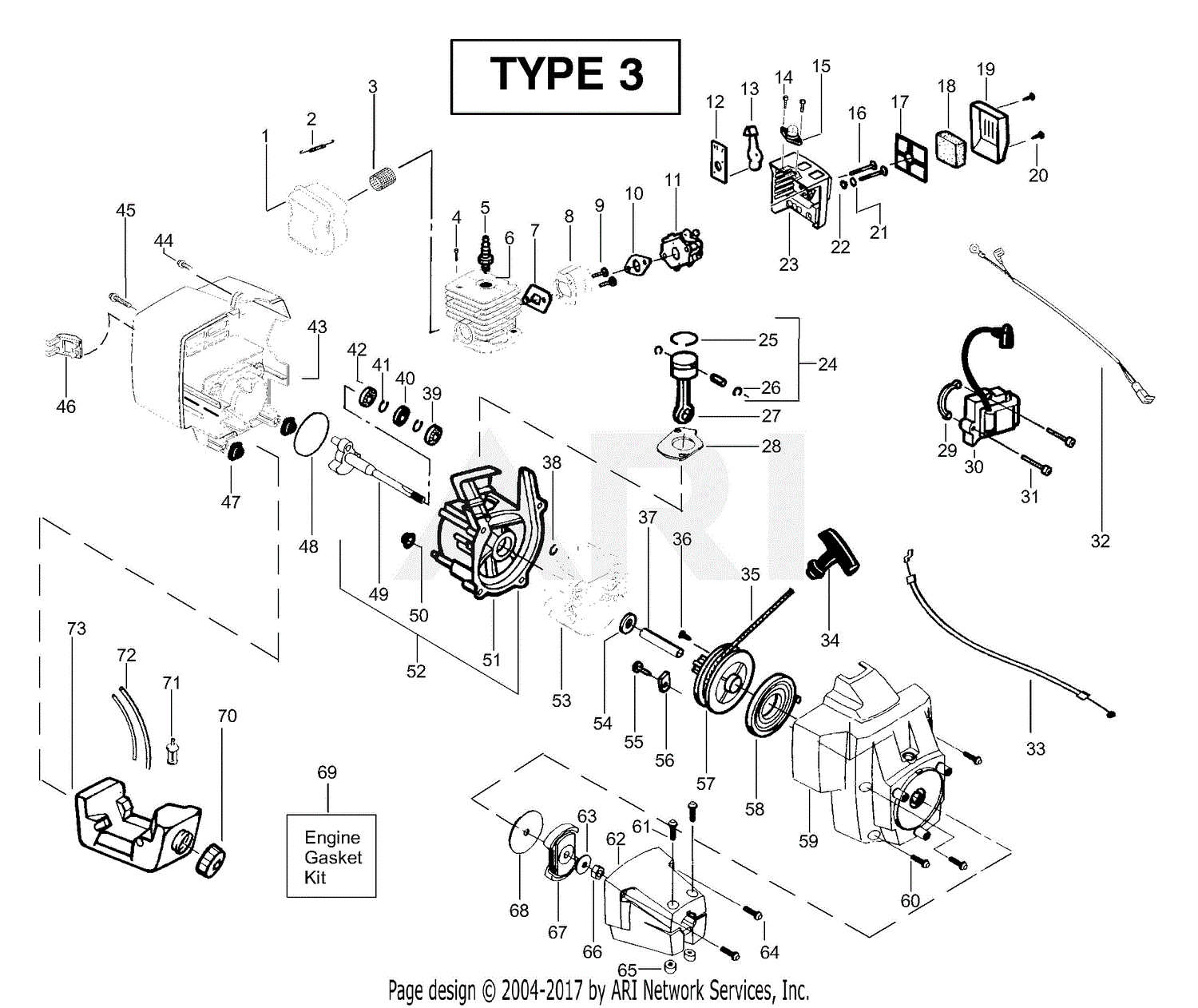 Poulan BC2400 Gas Trimmer Type 3 Parts Diagram for Engine Assembly Type 3