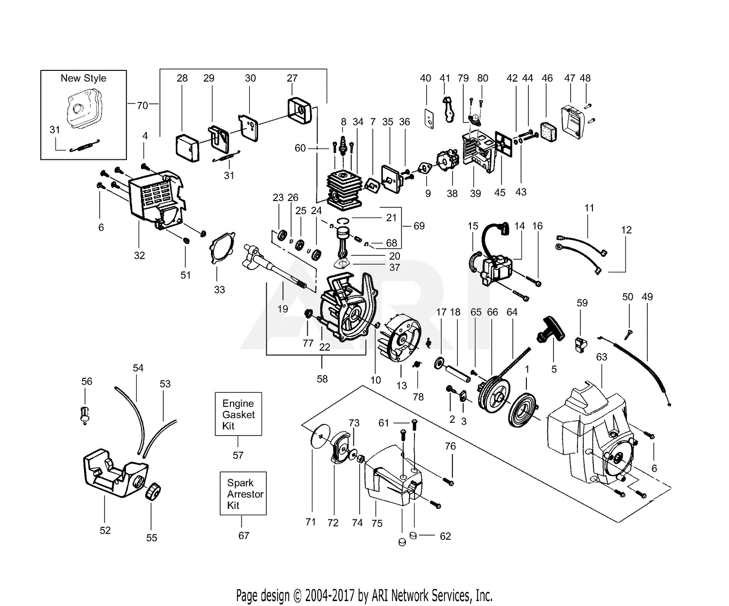 Poulan BC24W Gas Trimmer Parts Diagram for Internal Assembly