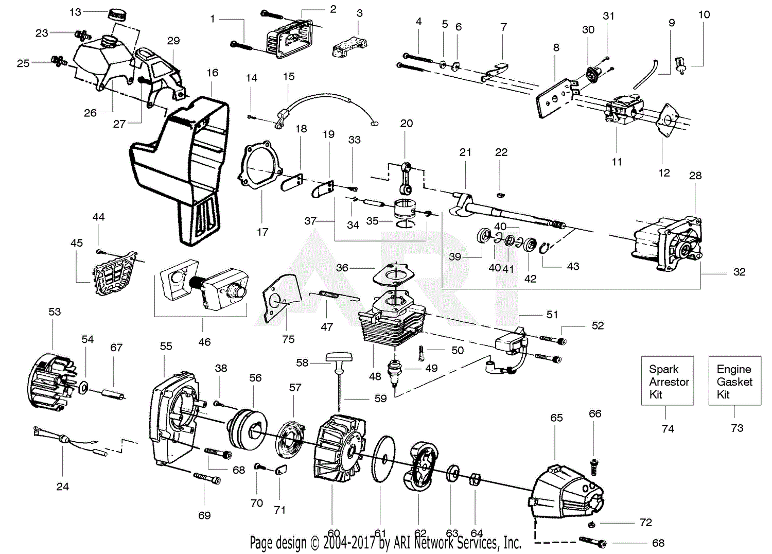 Poulan BC30B Gas Trimmer Parts Diagram for Engine