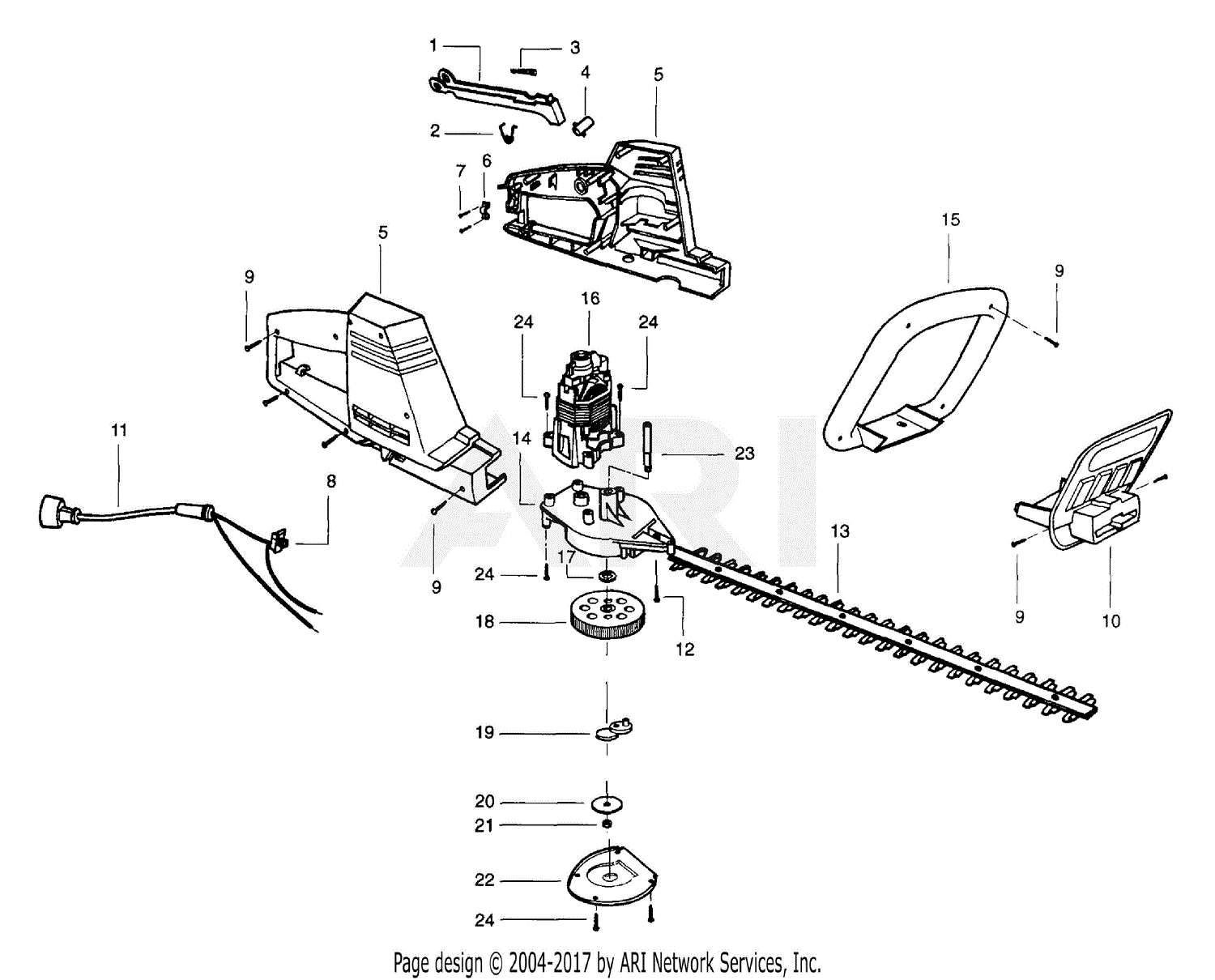 Poulan EHT-18D Electric Hedgertrimmer Parts Diagram for Electric ...