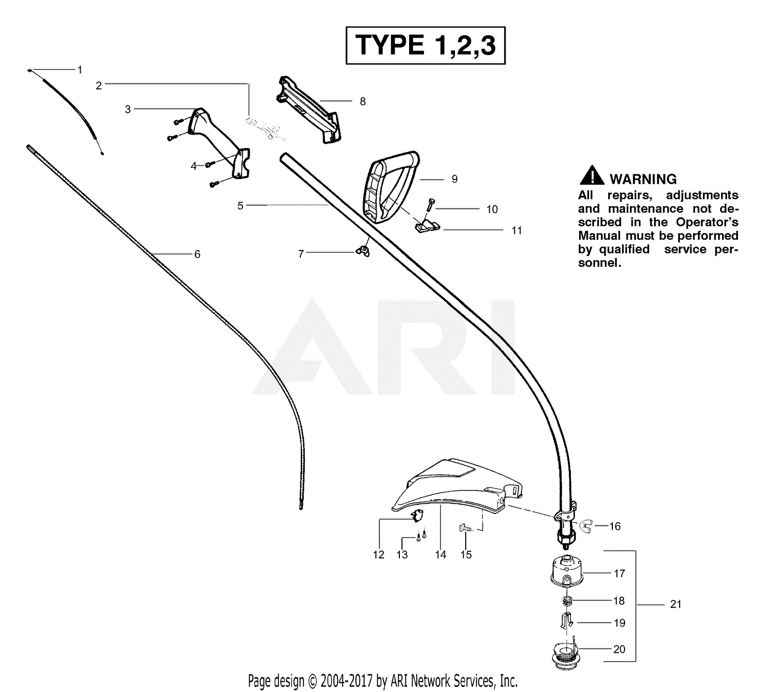 Poulan Featherlite LE Type 1 Parts Diagram for Handle & Shaft Assembly