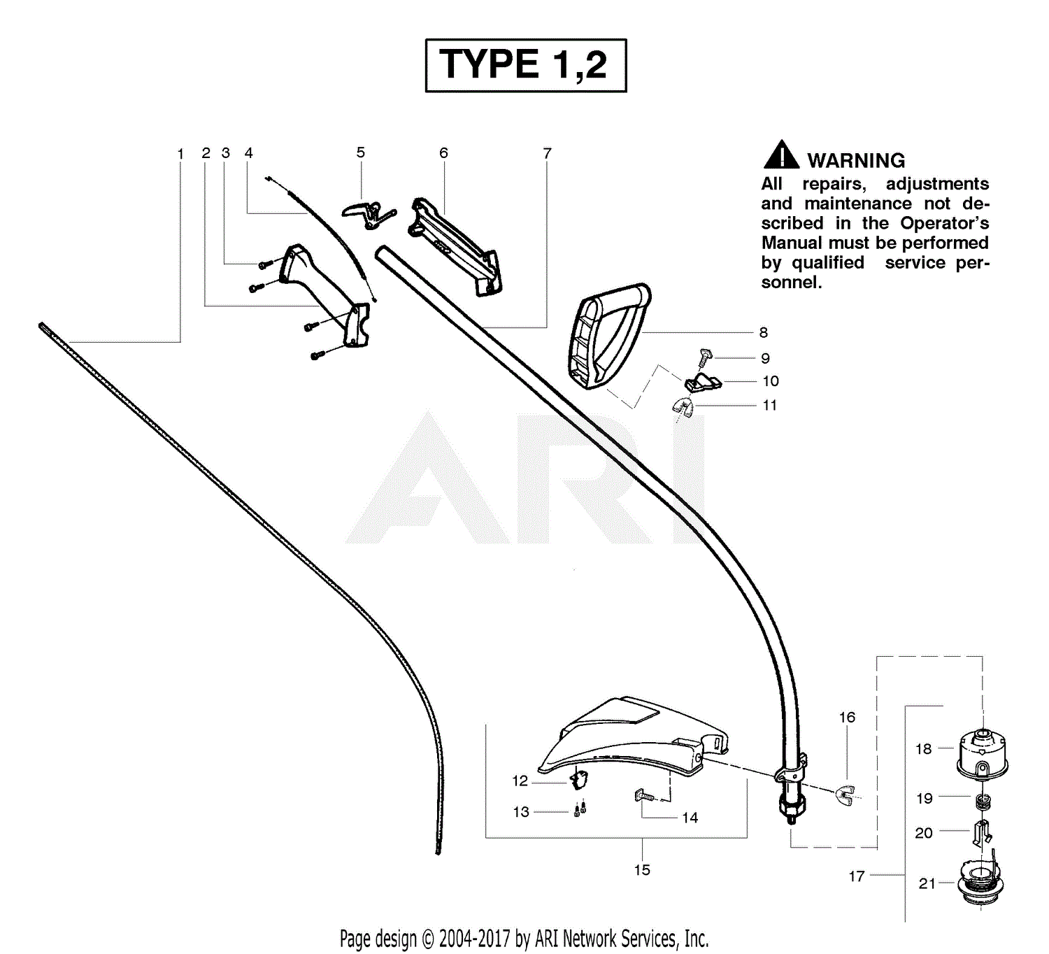 Poulan Featherlite Plus LE Gas Trimmer Type 1 Parts Diagram for Handle