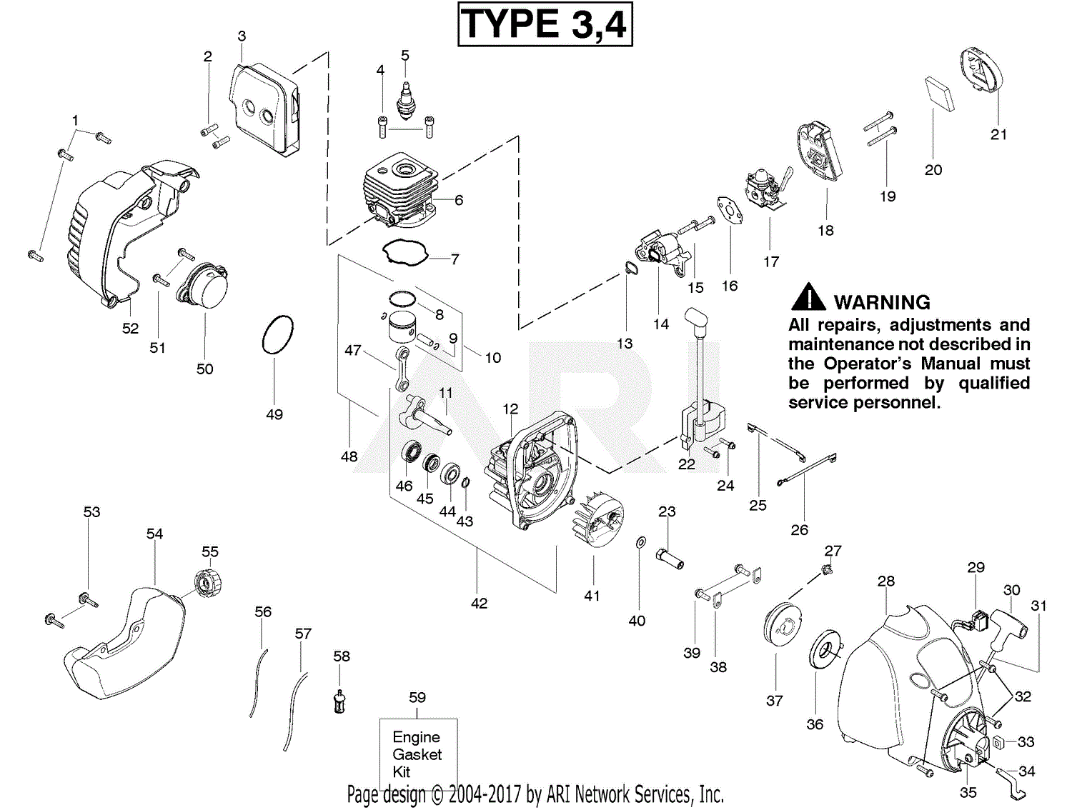 Poulan FL20C Gas Trimmer Type 4 Parts Diagram for Engine Type 3,4