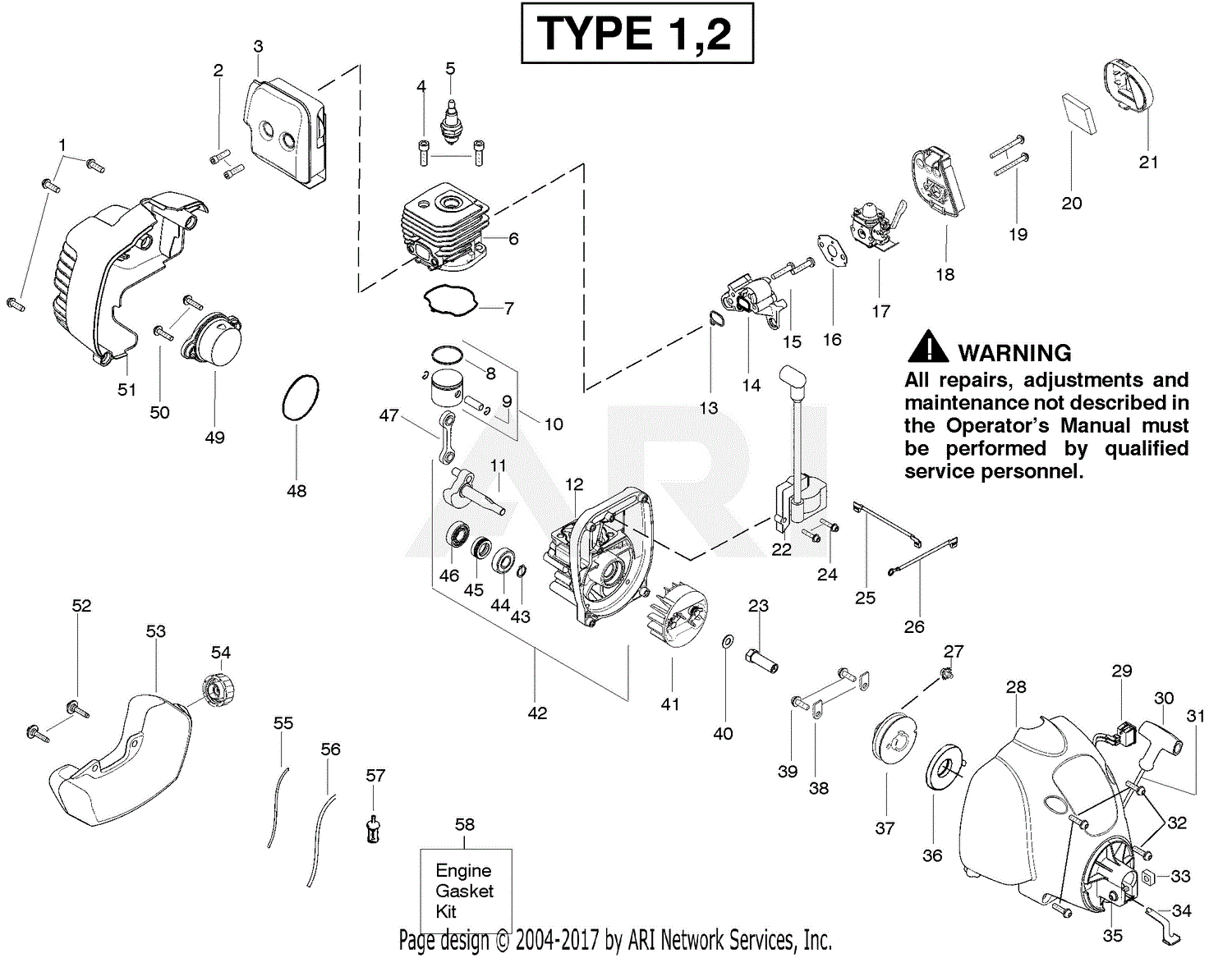 Poulan FX26 Gas Trimmer Type 2 Parts Diagram for Engine