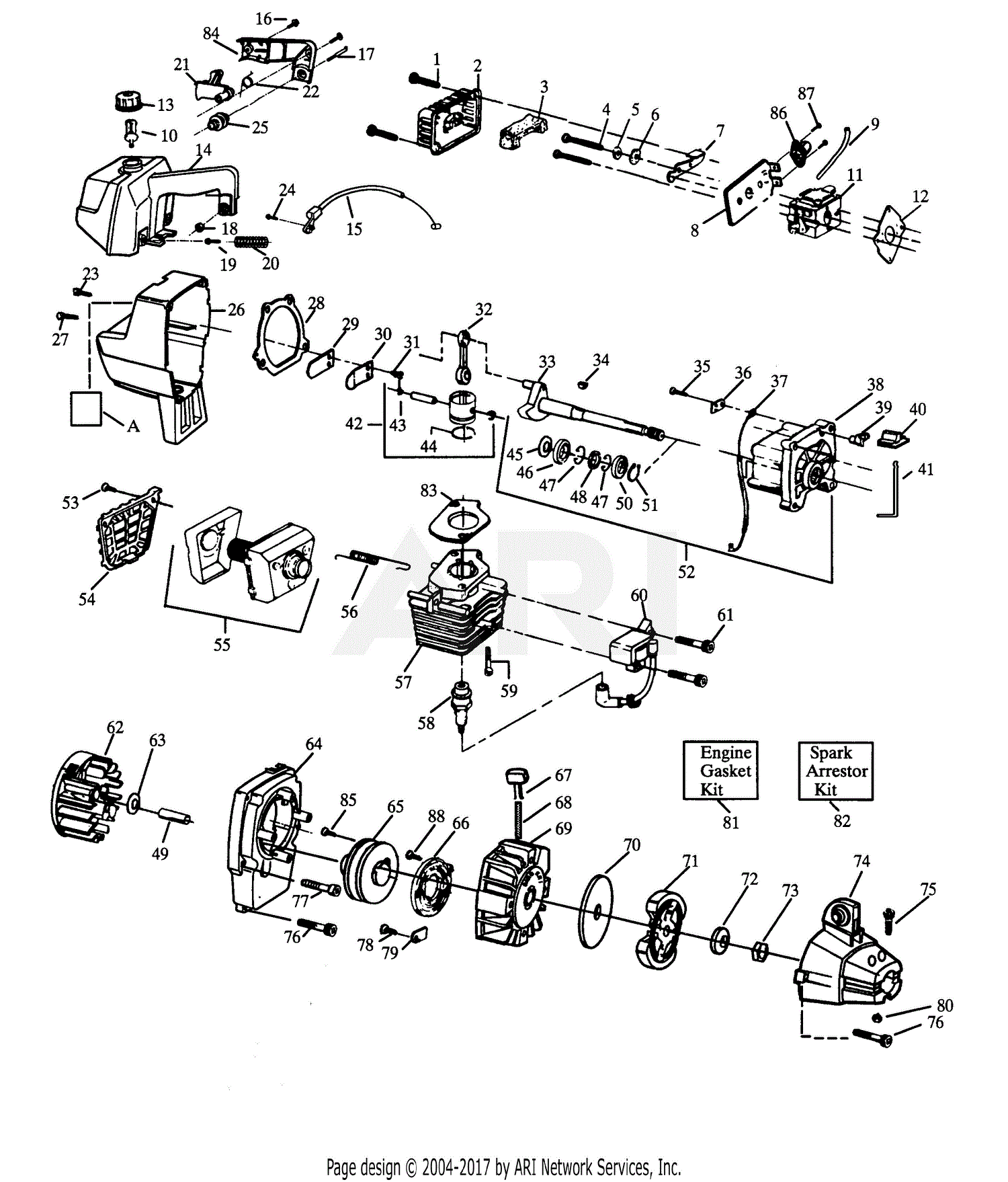 Poulan GTI18K Gas Trimmer Parts Diagram for POWER UNIT