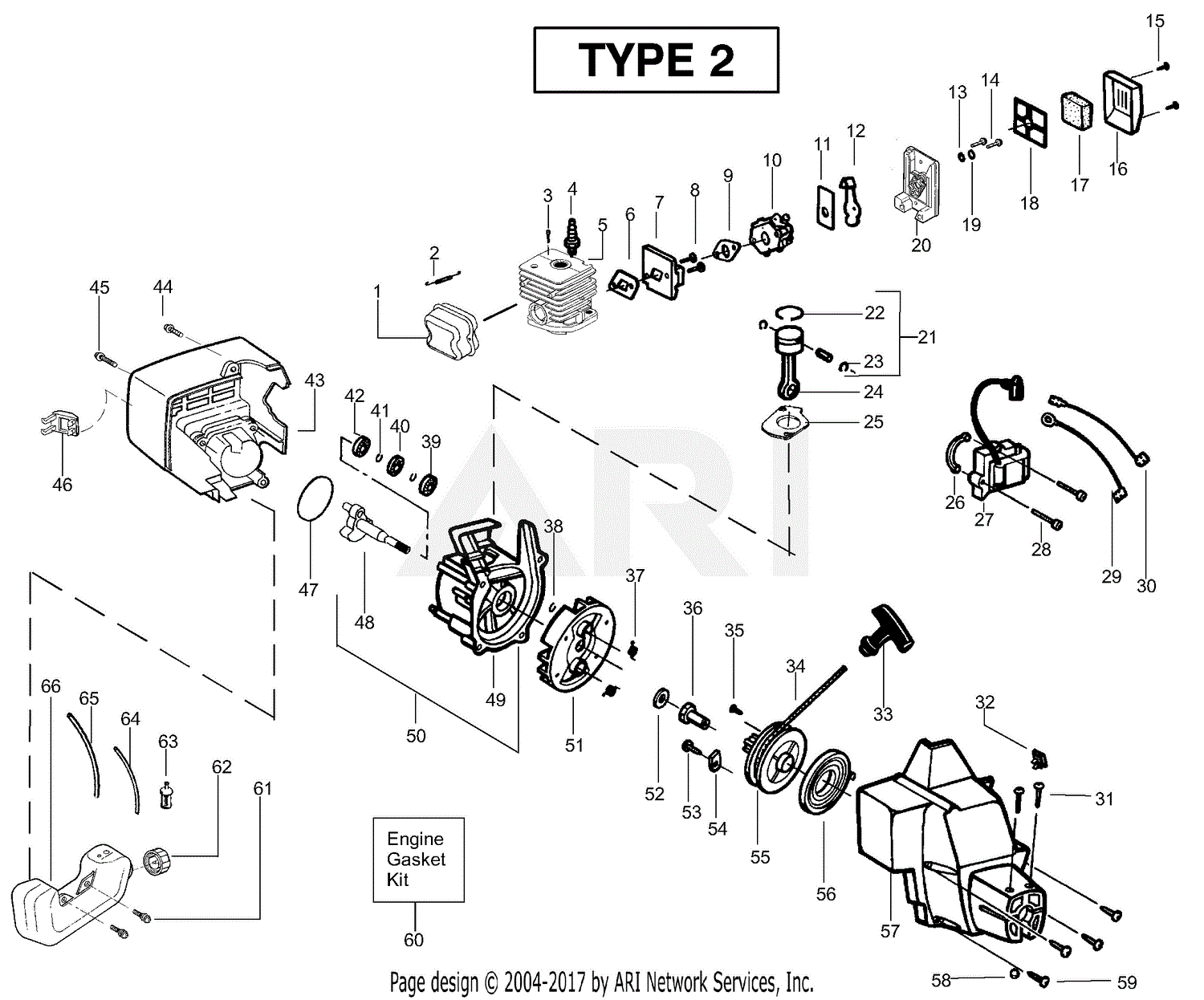 Poulan PL200 Gas Trimmer Parts Diagram for Power Unit (Type 2)