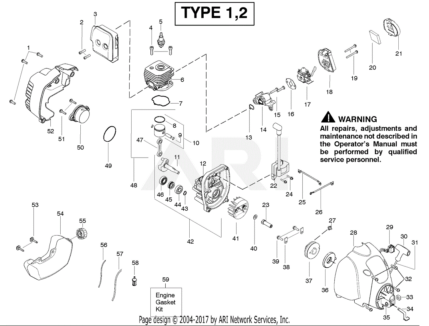 Poulan SST25C Gas Trimmer Type 1 Parts Diagram for Engine