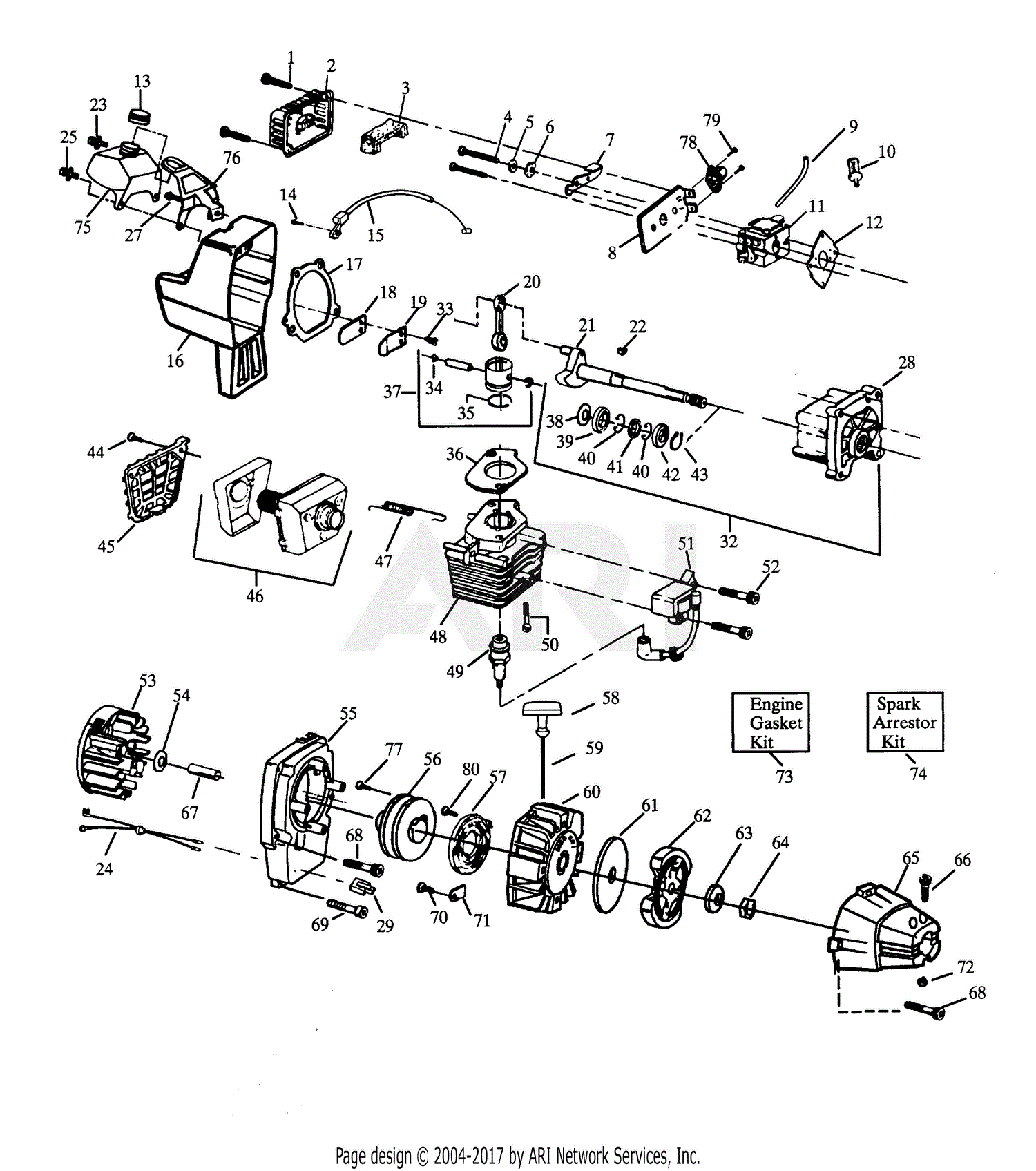 Poulan TBC57 Gas Trimmer Parts Diagram for POWER UNIT