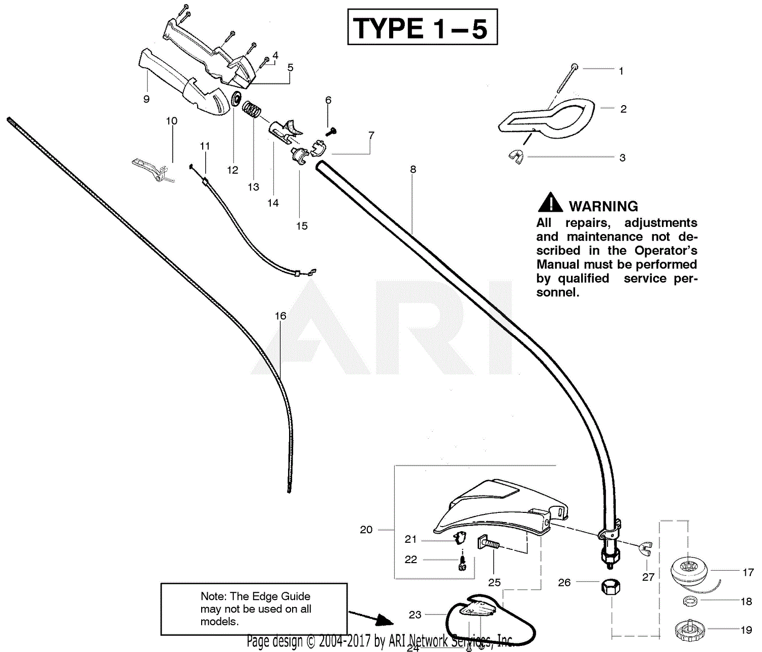 Poulan TE400CXL Gas Trimmer Type 1 Parts Diagram for Handle & Controls ...