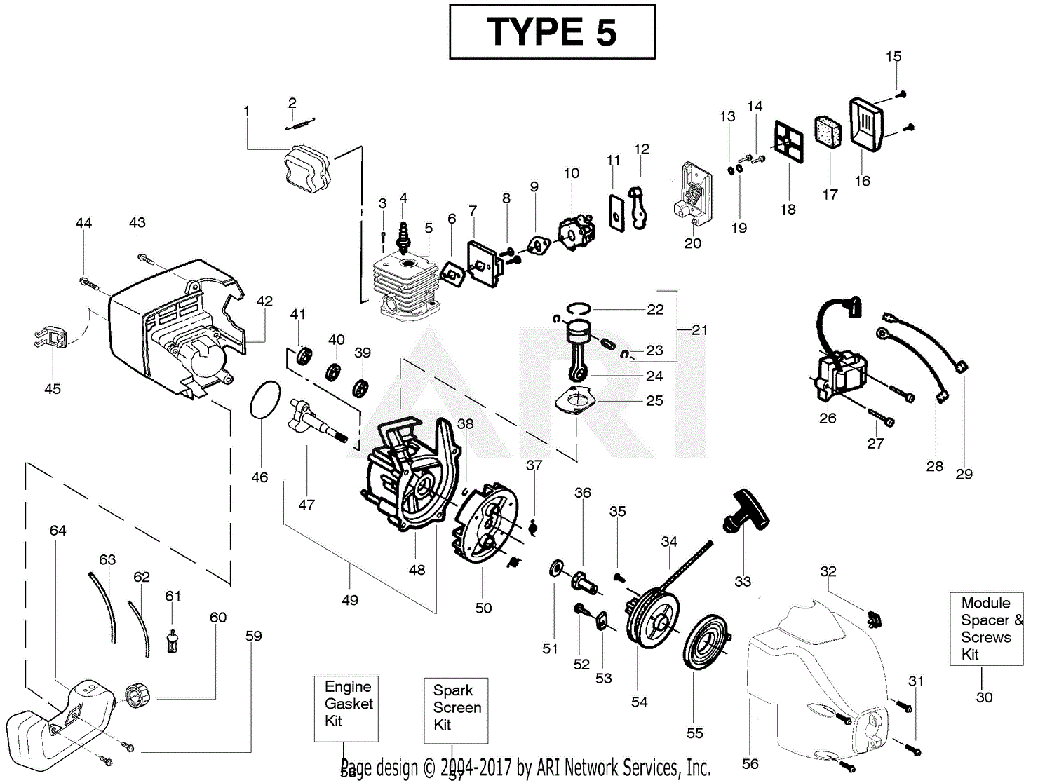 Poulan TE400CXL Gas Trimmer Type 5 Parts Diagram for Engine Type 5