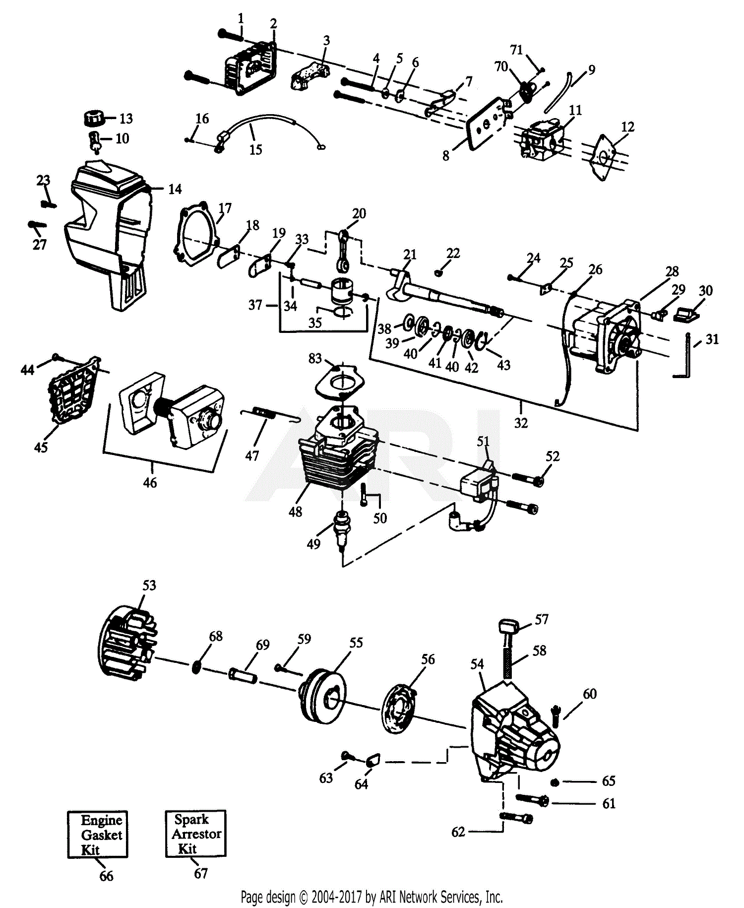 Poulan XT 90 Gas Trimmer, XT 90 Parts Diagram for Engine Assembly

