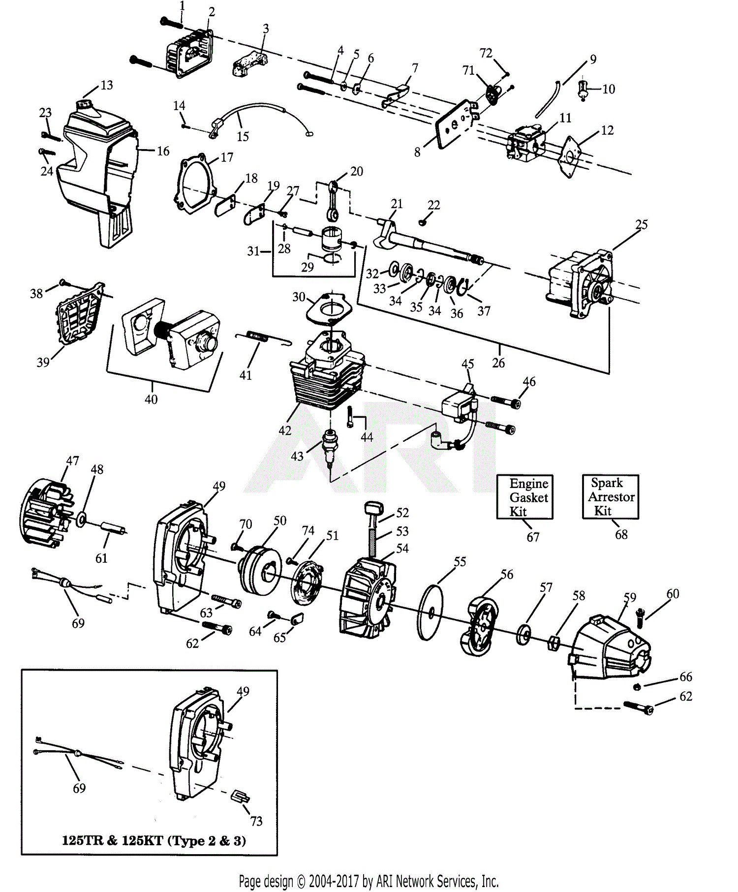 Poulan XT125KT Gas Trimmer Parts Diagram for ENGINE & SHROUD
