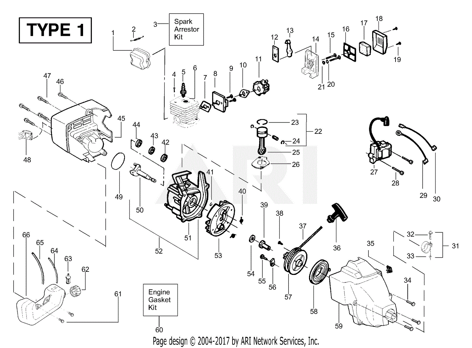 Poulan XT200 Gas Trimmer Type 1 Parts Diagram for Engine ...