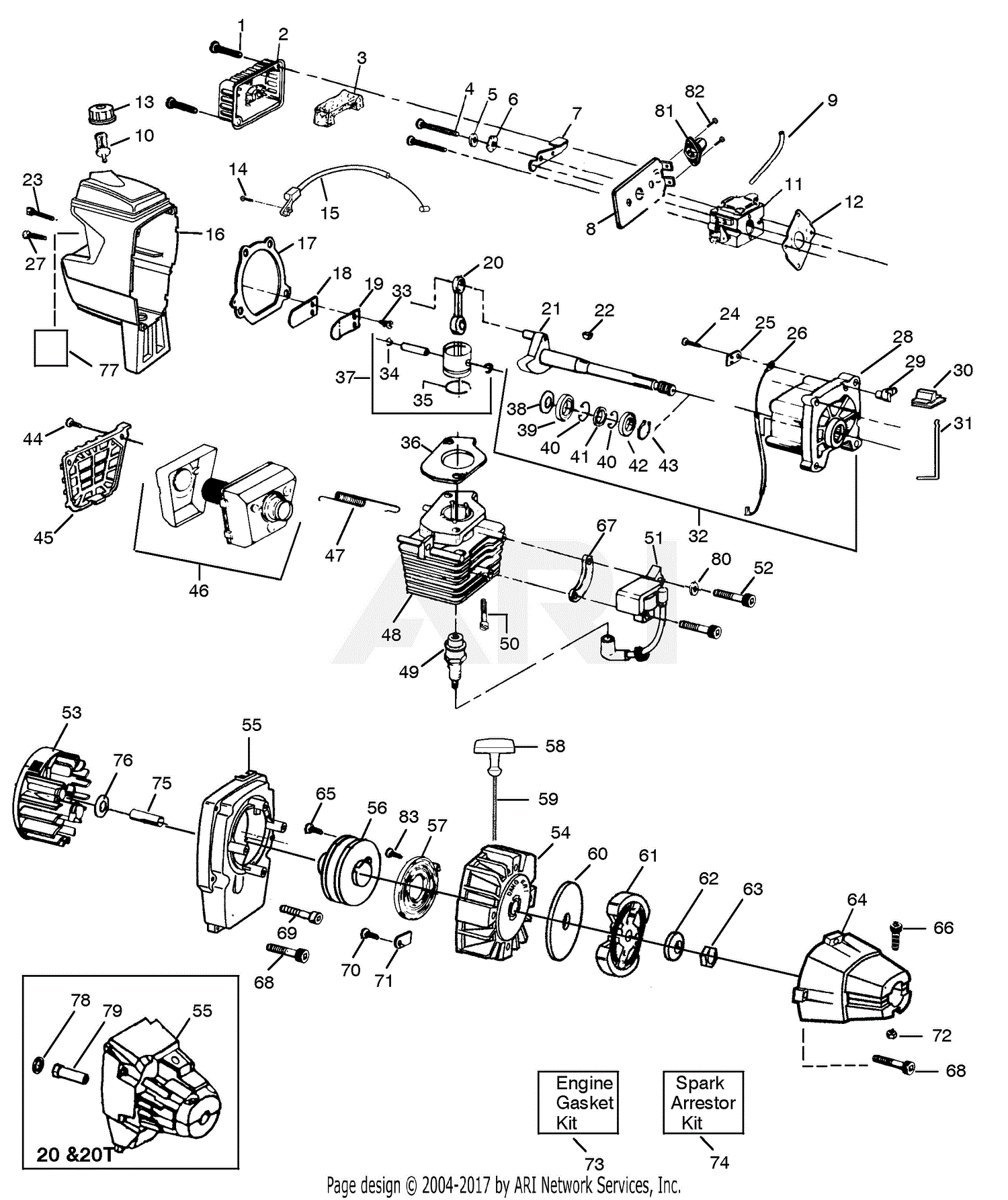 Poulan XT50 Gas Trimmer Parts Diagram for Engine