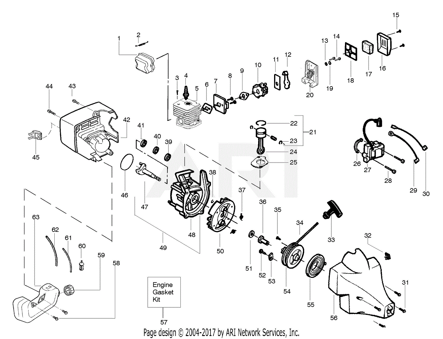 Poulan XT600 Gas Trimmer Type 5 Parts Diagram for Engine Assembly Type 5