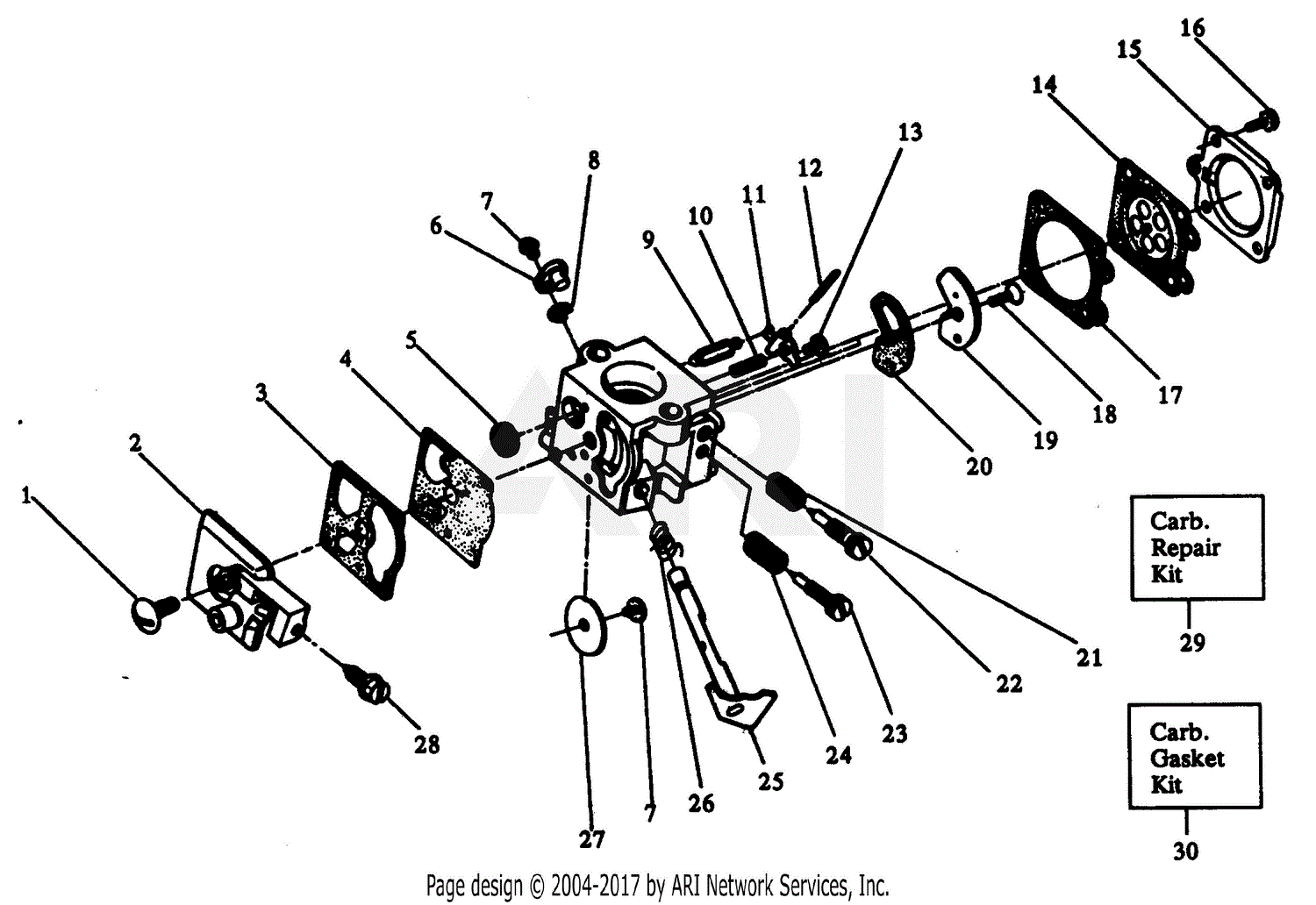 Poulan YP145 Gas Trimmer Parts Diagram for CARBURETOR BREAKDOWN