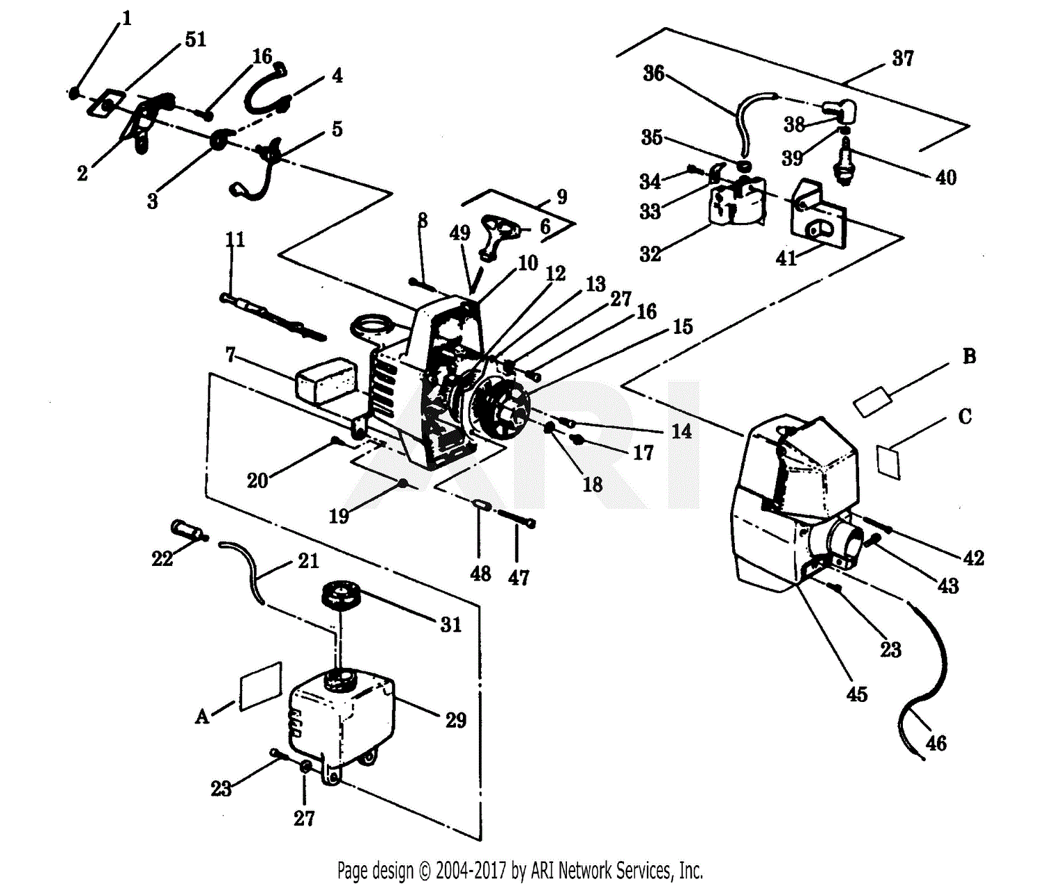 Poulan YP145 Gas Trimmer Parts Diagram for STARTER & SHROUD