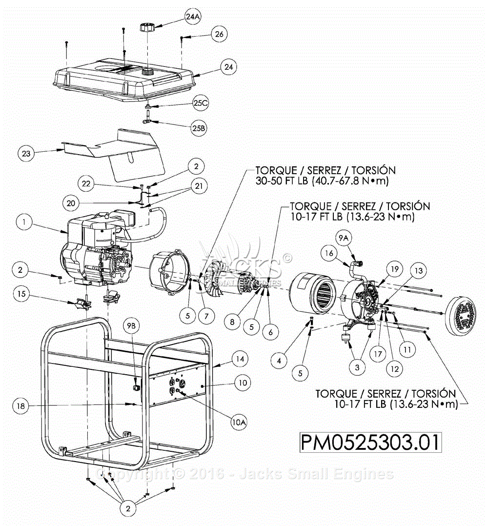 PowerMate Formerly Coleman PM0525303.01 Parts Diagram for Generator Parts