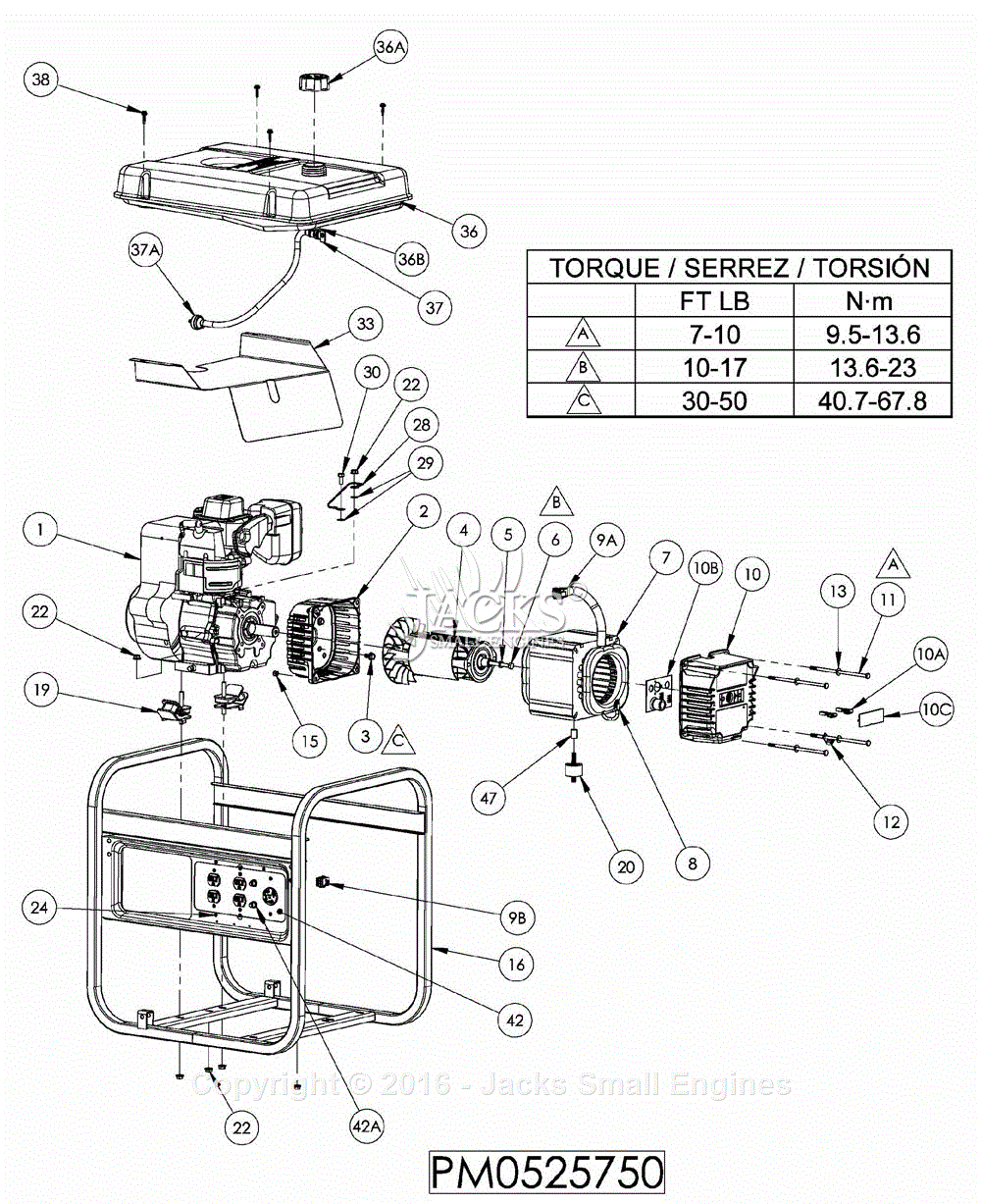 PowerMate Formerly Coleman PM0525750 Parts Diagram for Generator Parts